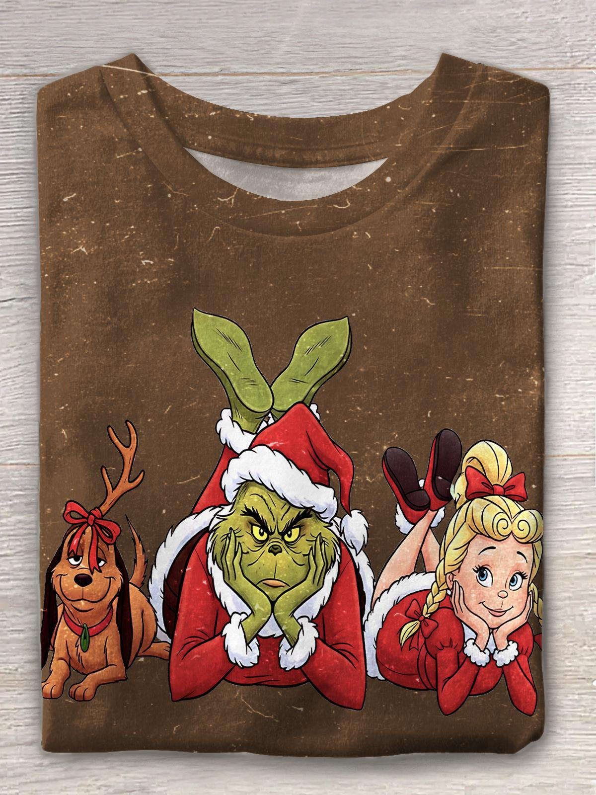 Christmas Grinch Printed Crew Neck T-shirt