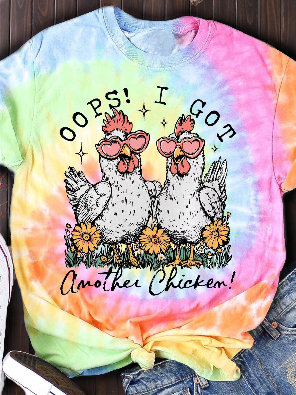 Lustiges T-Shirt mit Rundhalsausschnitt „Oops, ich habe noch ein Huhn“