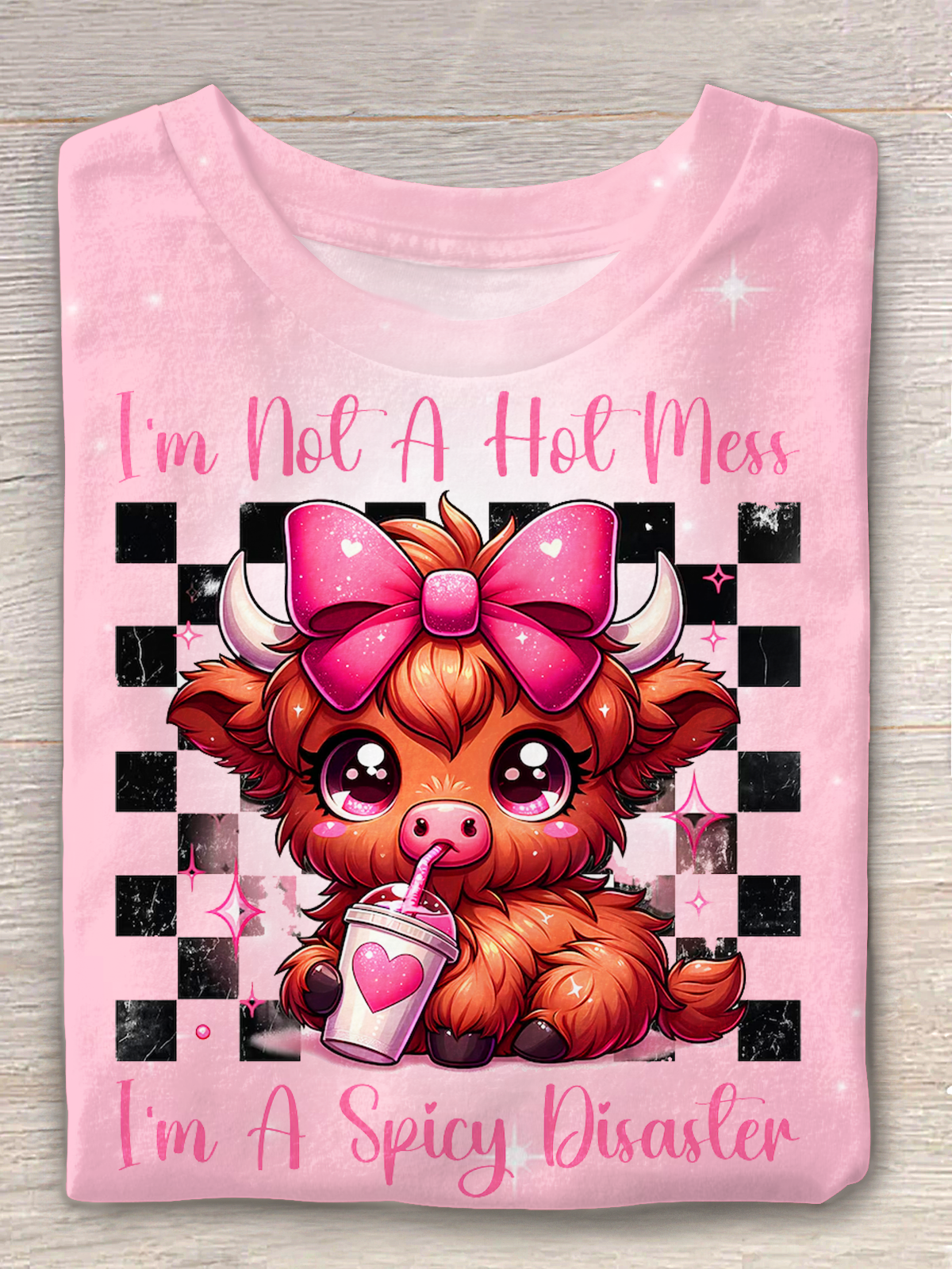I'm Not A Hot Mess, I'm A Spicy Disaster Highland Cow Crew Neck T-shirt