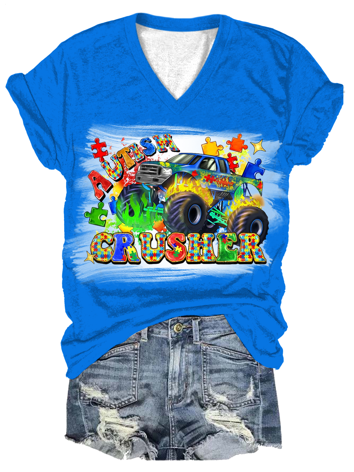 自閉症クラッシャー VネックTシャツ