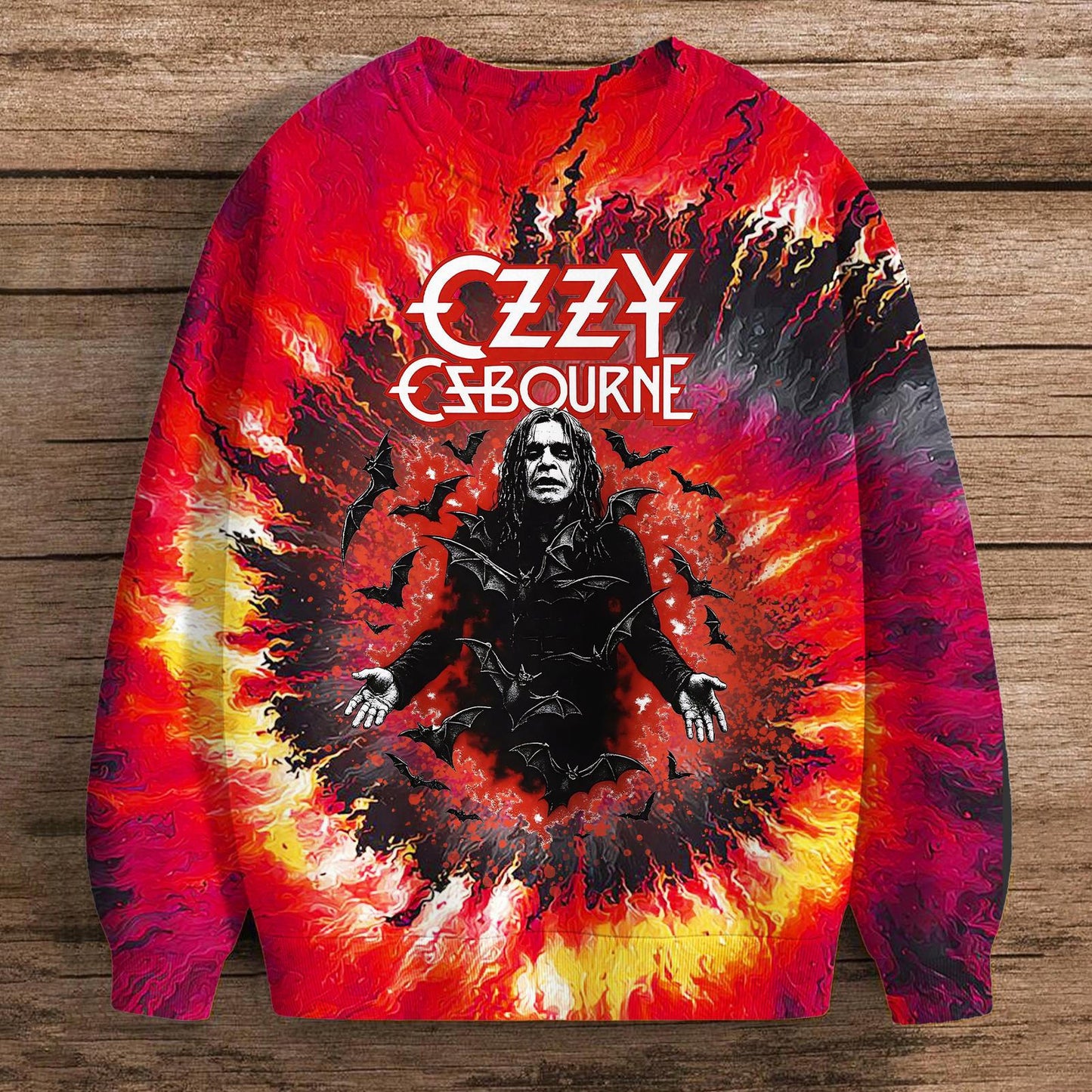 Ozzy Osbourne Dark Tie Dye Printed Long Sleeve Casual Top