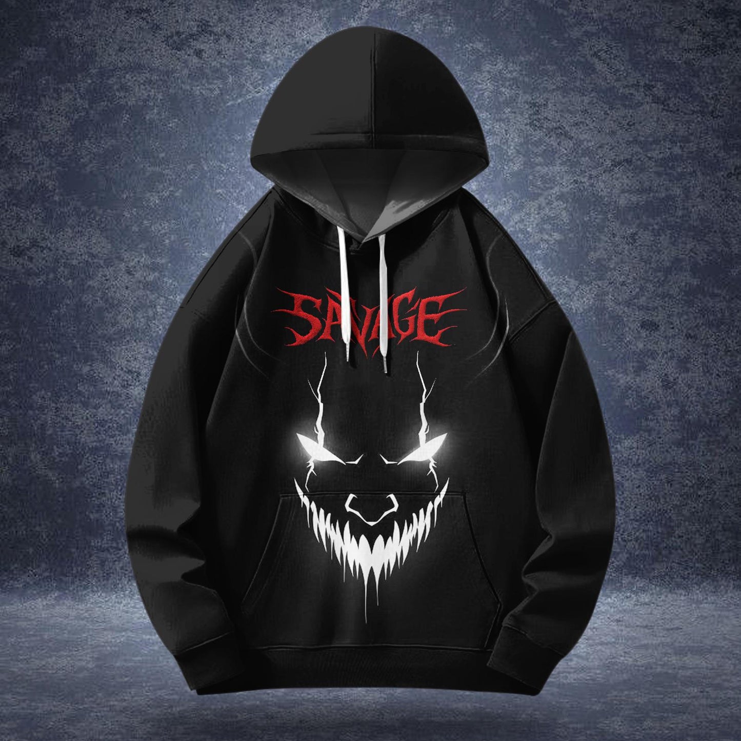 Halloween Horror Print Long Sleeve Hooded Pocket Sweatshirt