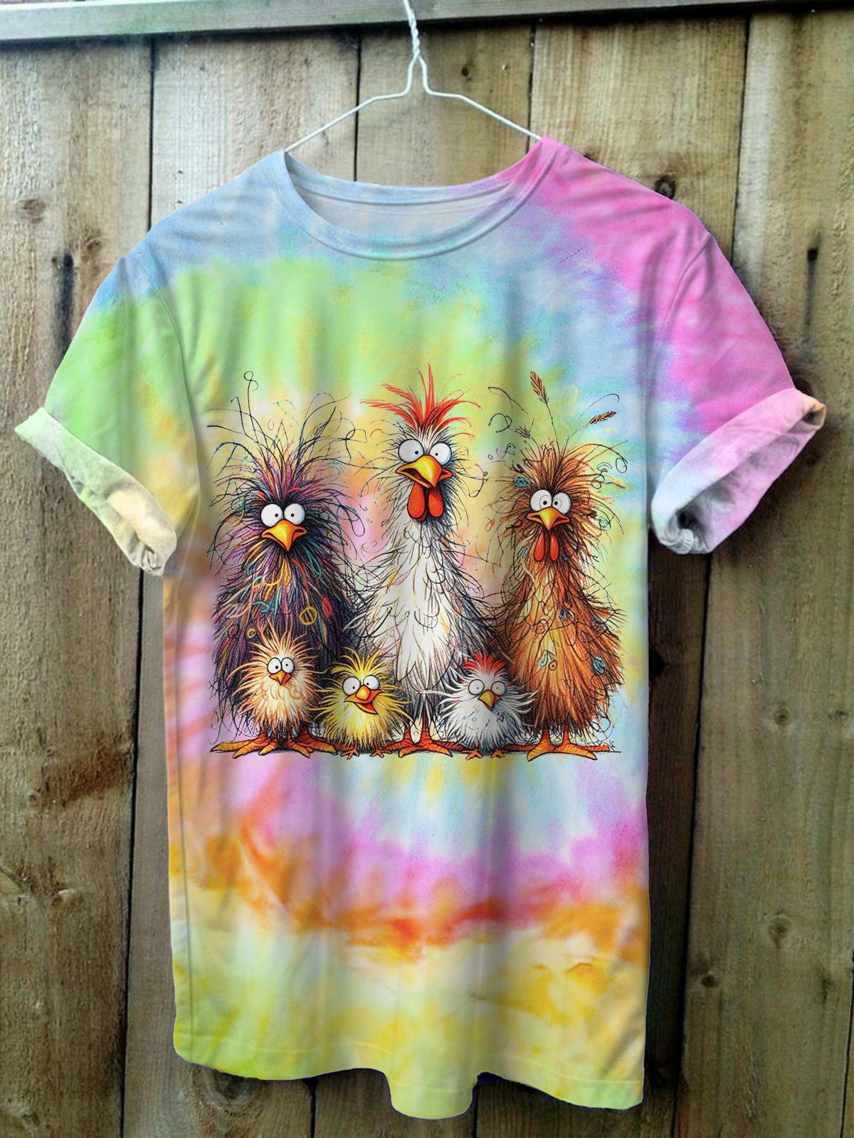 Cute Fried Chicken Printed Crew Neck T-shirt