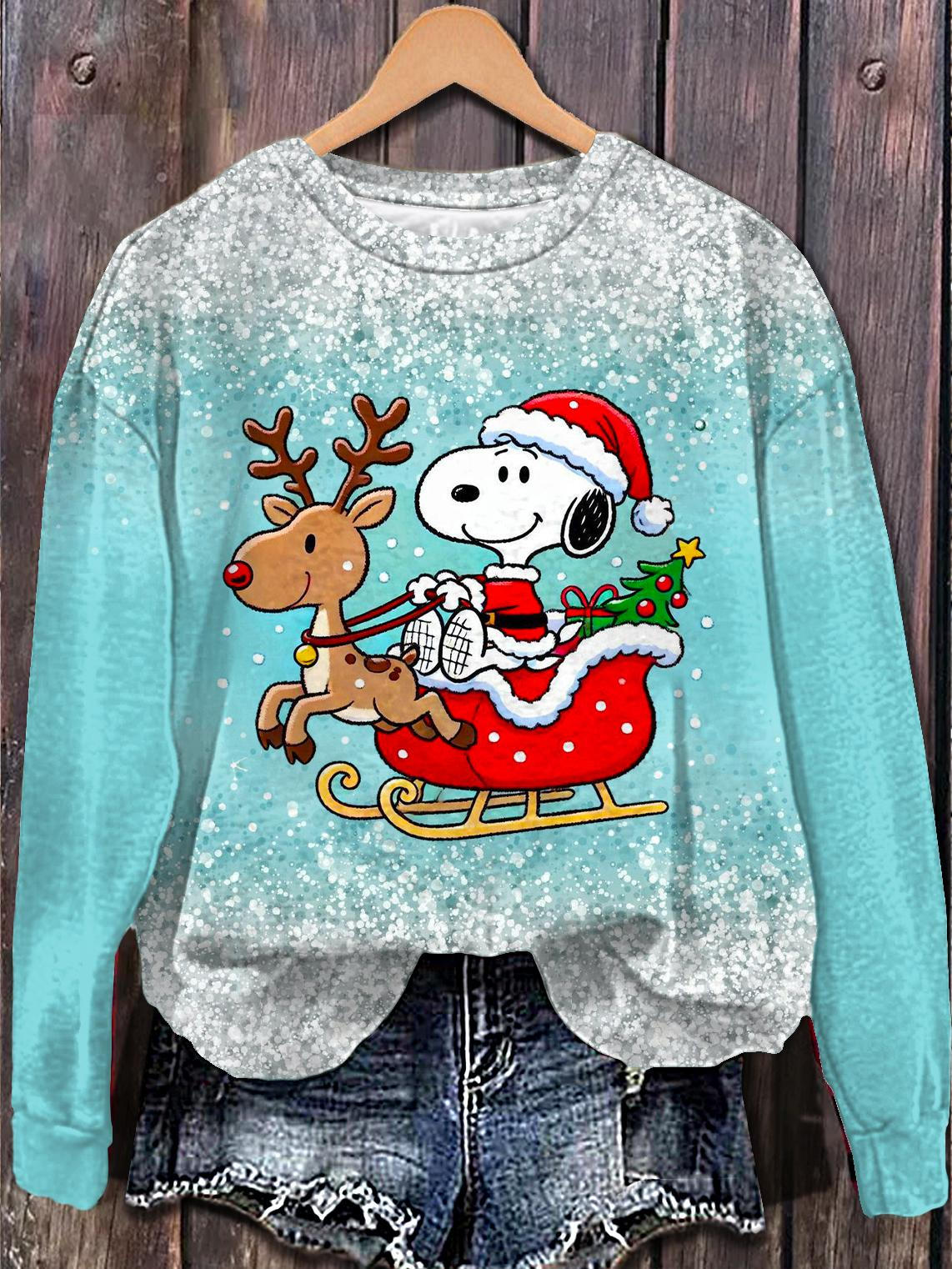 Christmas Snoopy Printed Long Sleeve Casual Top