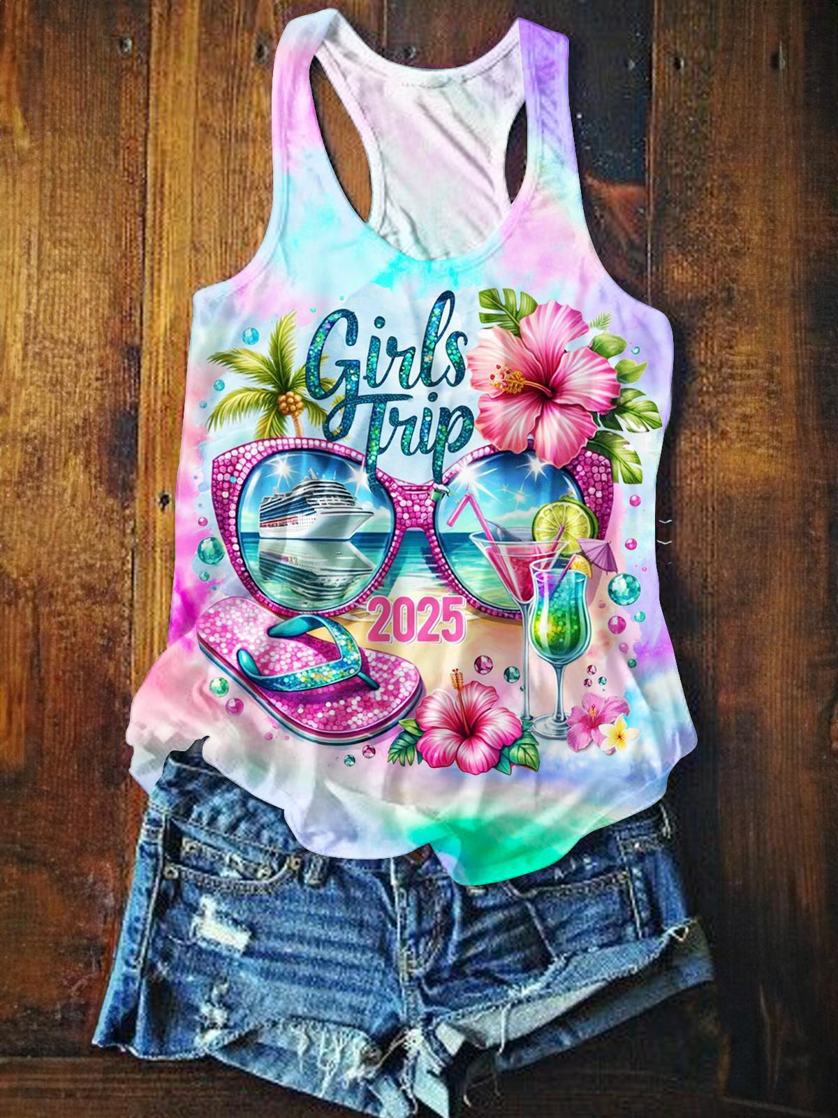 Lässiges Tanktop mit Print für Girl Trip Vacation