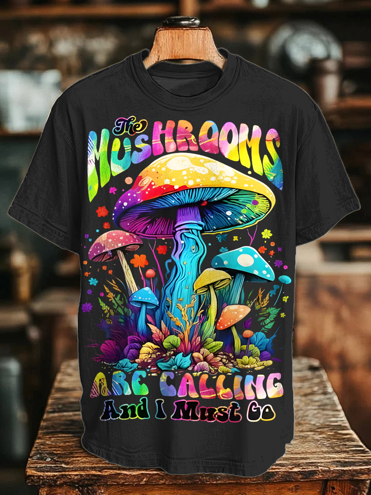 Psychedelic World Hippie Mushroom Art Crew Neck T-shirt