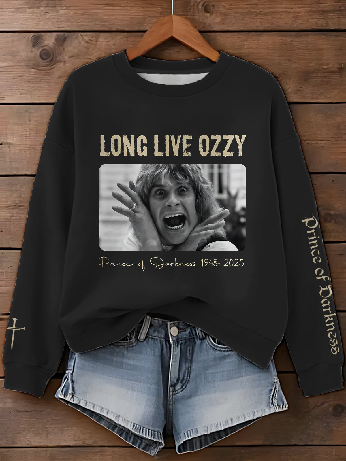 In Memory of Ozzy Osbourne Printed Long Sleeve Casual Top