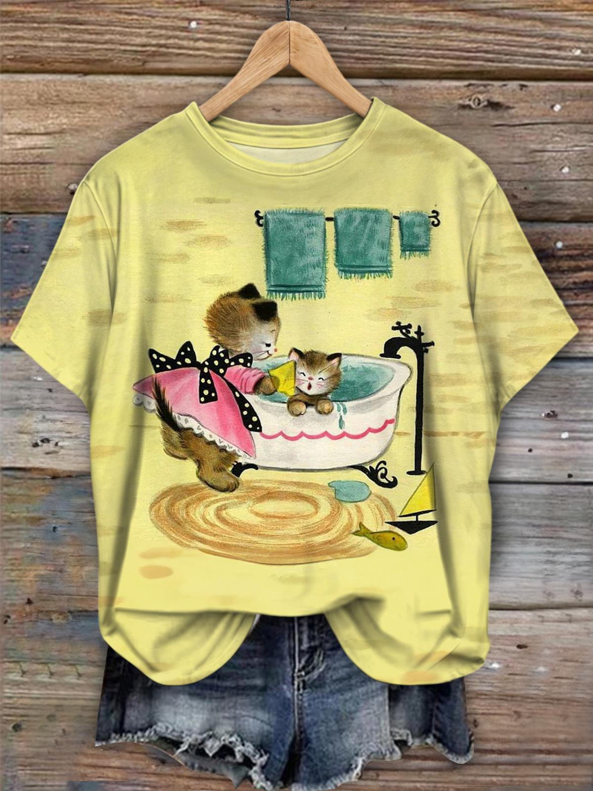 Vintage Kitten Mom Crew Neck T-shirt