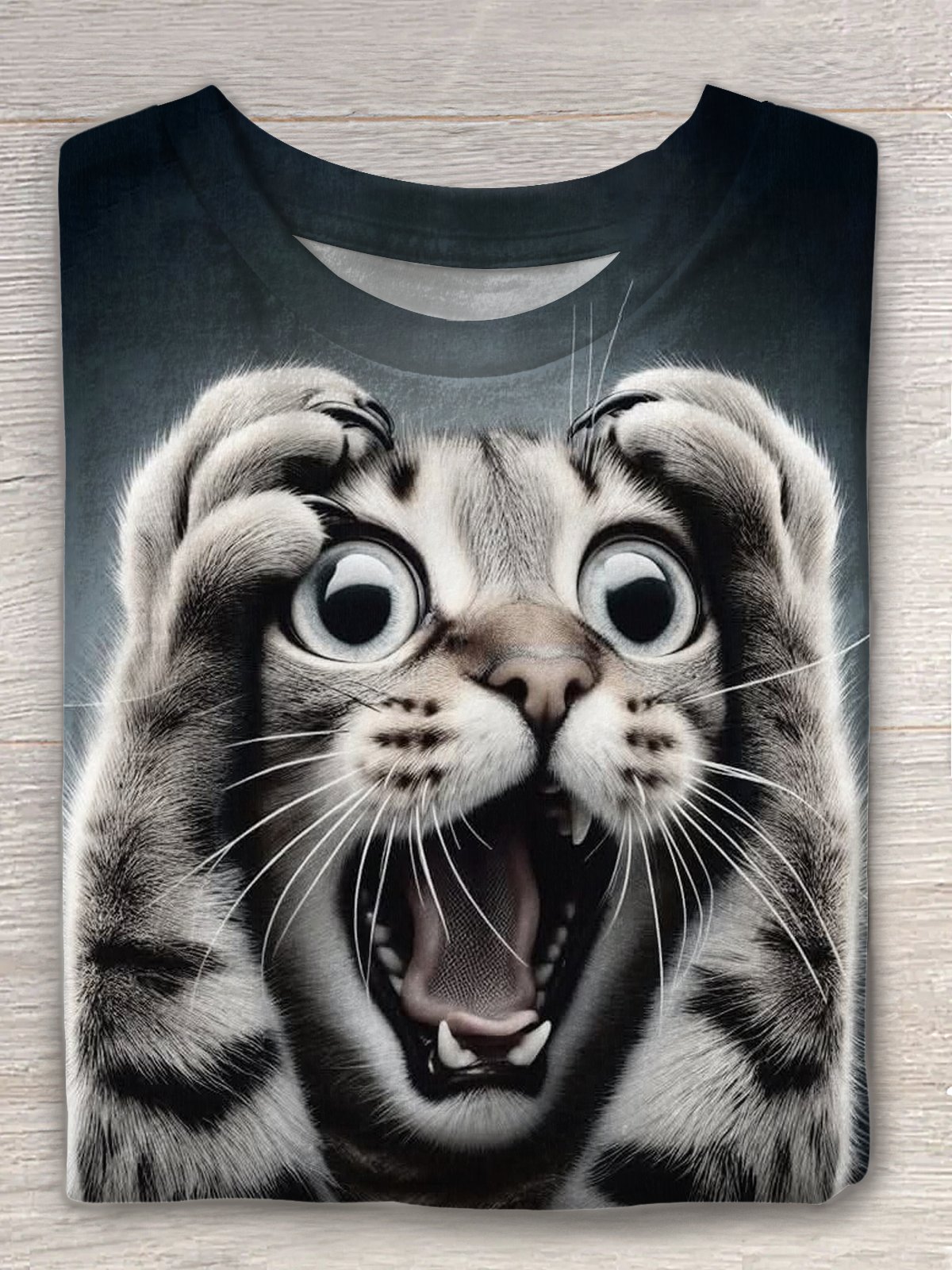 OMG Crazy Cat Abstract Art Crew Neck T-shirt