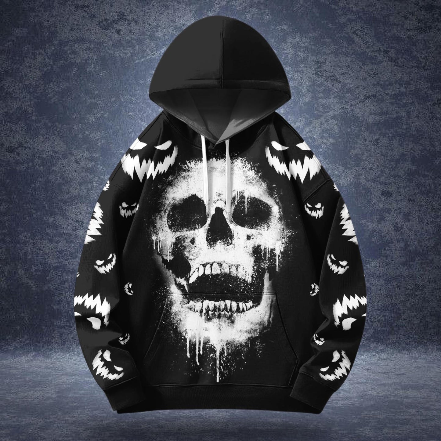 Halloween Skull Print Long Sleeve Hooded Pocket Sweatshirt