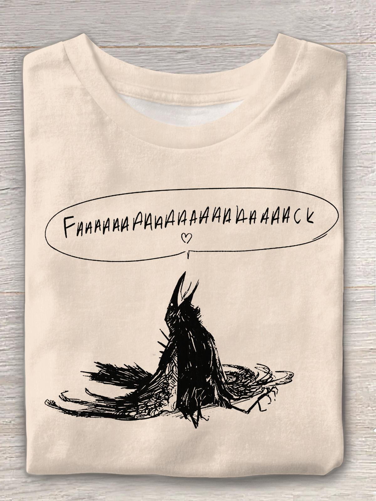 펀 버드 프린트 크루넥 티셔츠