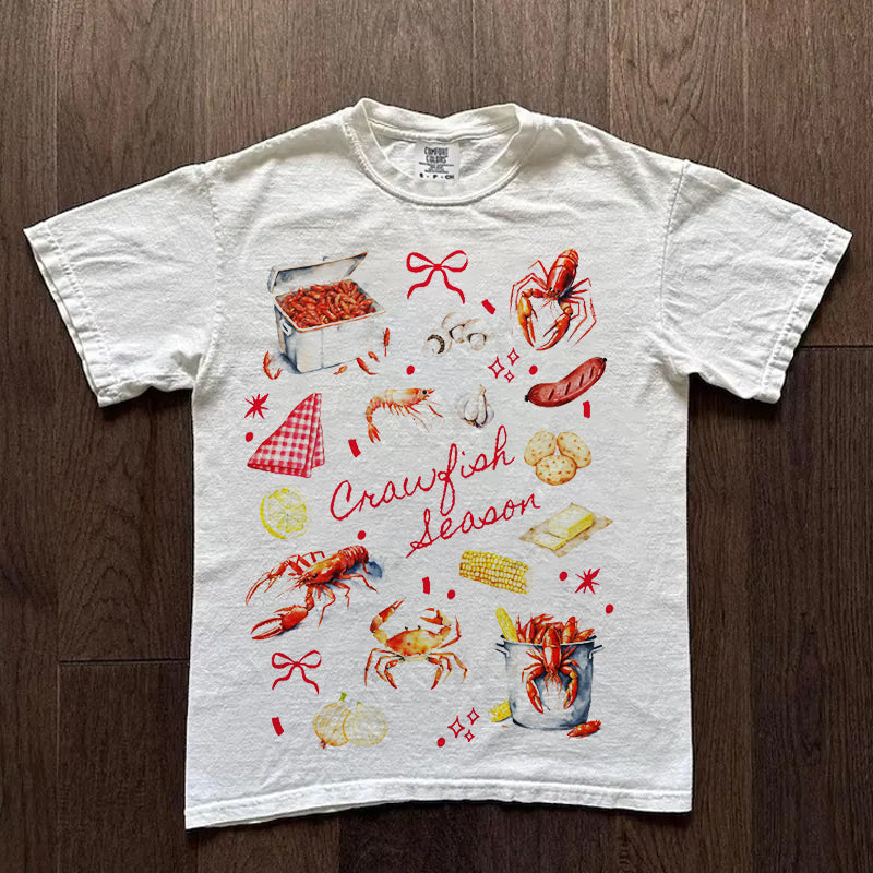 Cute Crayfish Print Crew Neck T-shirts