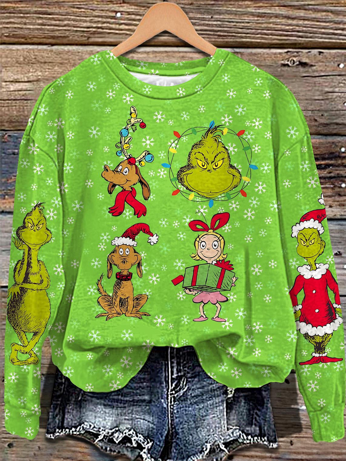 Grinch Christmas Printed Long Sleeve Casual Top