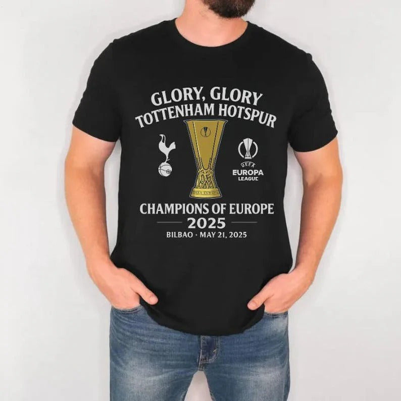 Tottenham Hotspur Europa League Champions 2025 Round Neck Short Sleeve Men's T-shirt