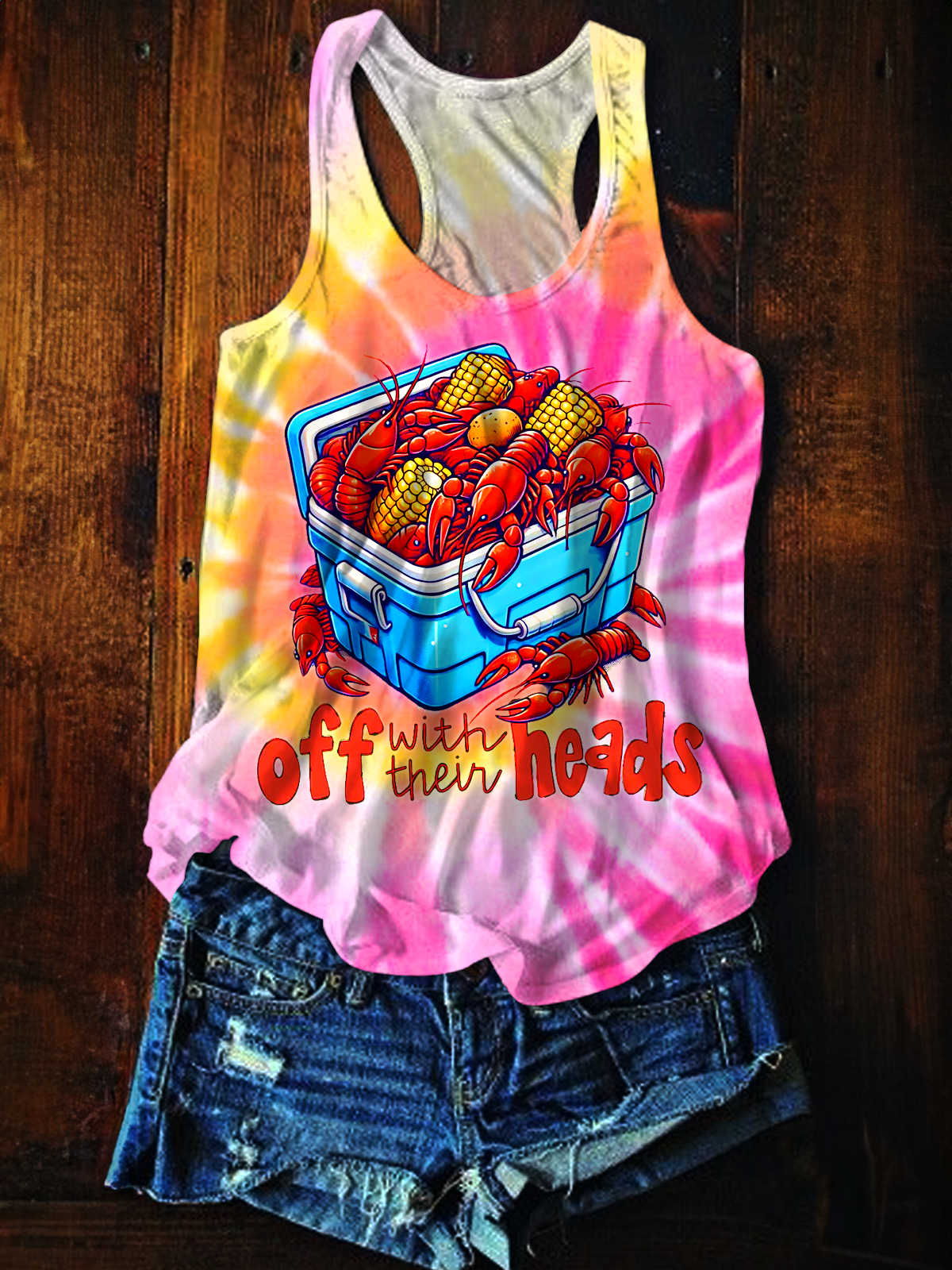 Fun Crawfish Printed Casual Tank Top