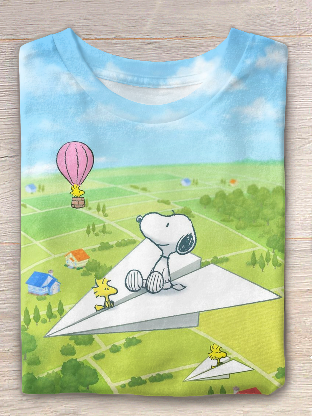 Funny Snoopy Flying Paper Airplane Crew Neck T-shirt