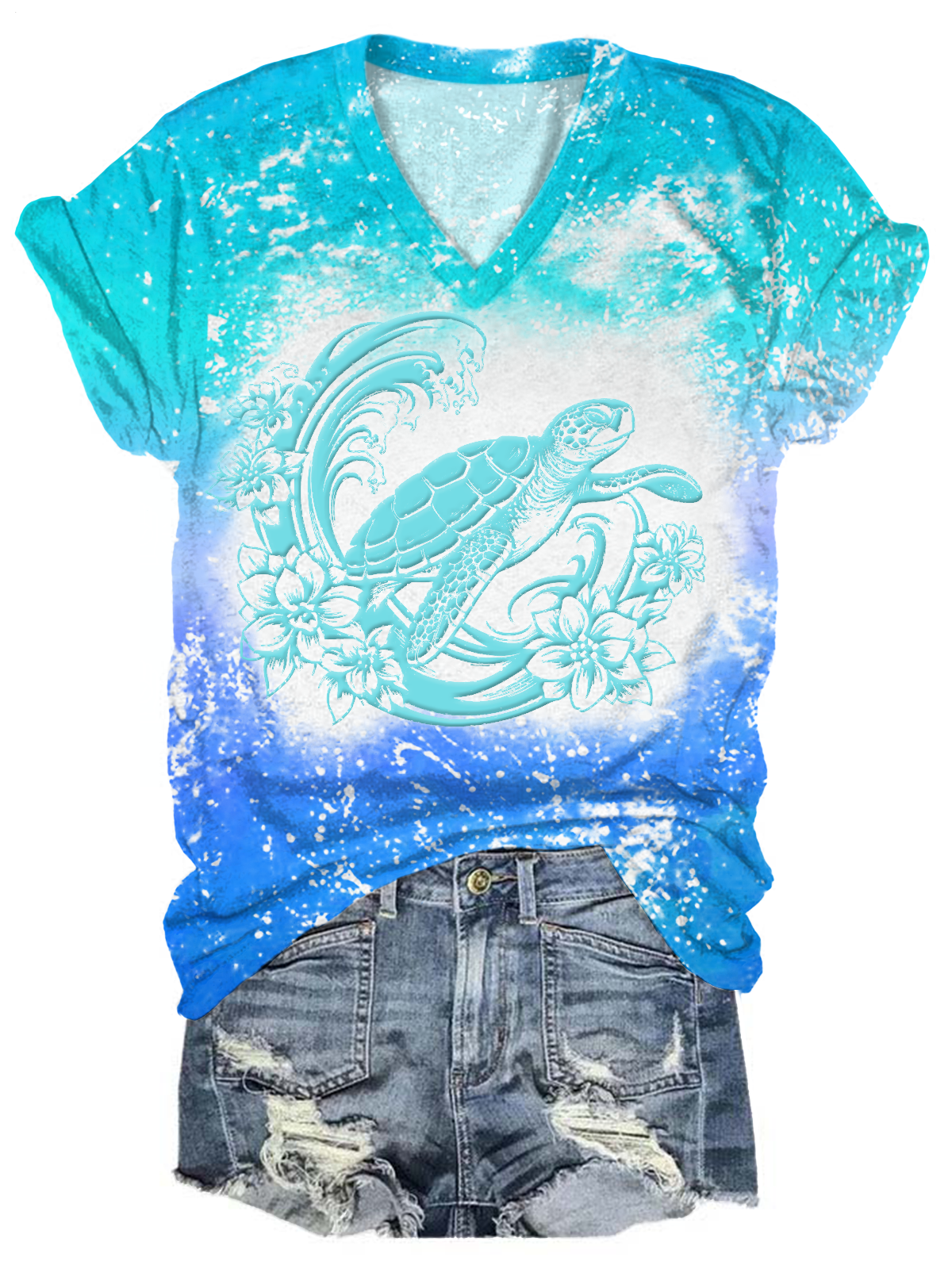 T-Shirt mit V-Ausschnitt und Blumenmuster