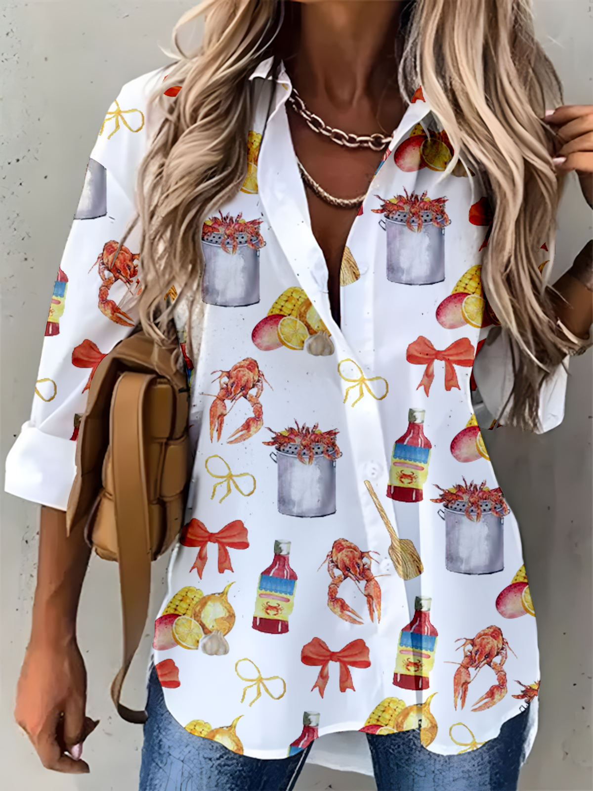 크래피쉬 보일 하와이안 여성용 프린트 캐주얼 셔츠