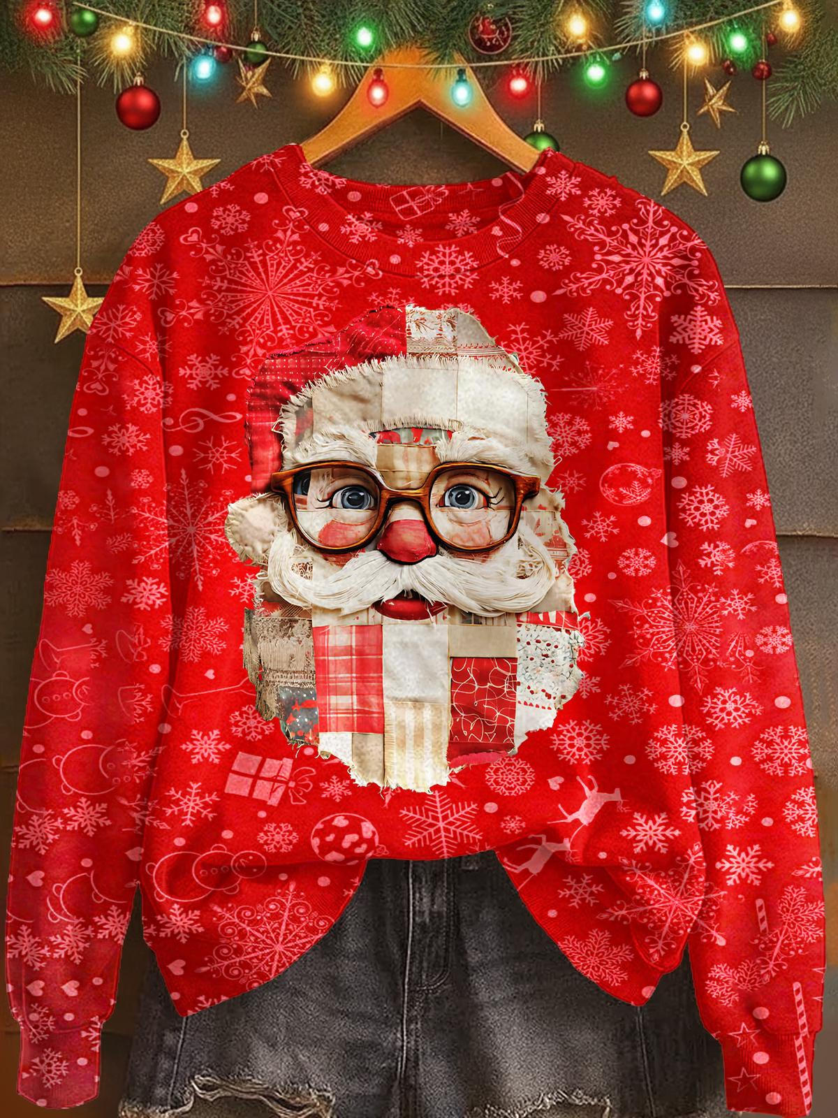 Christmas Santa Claus Print Long Sleeve Casual Top