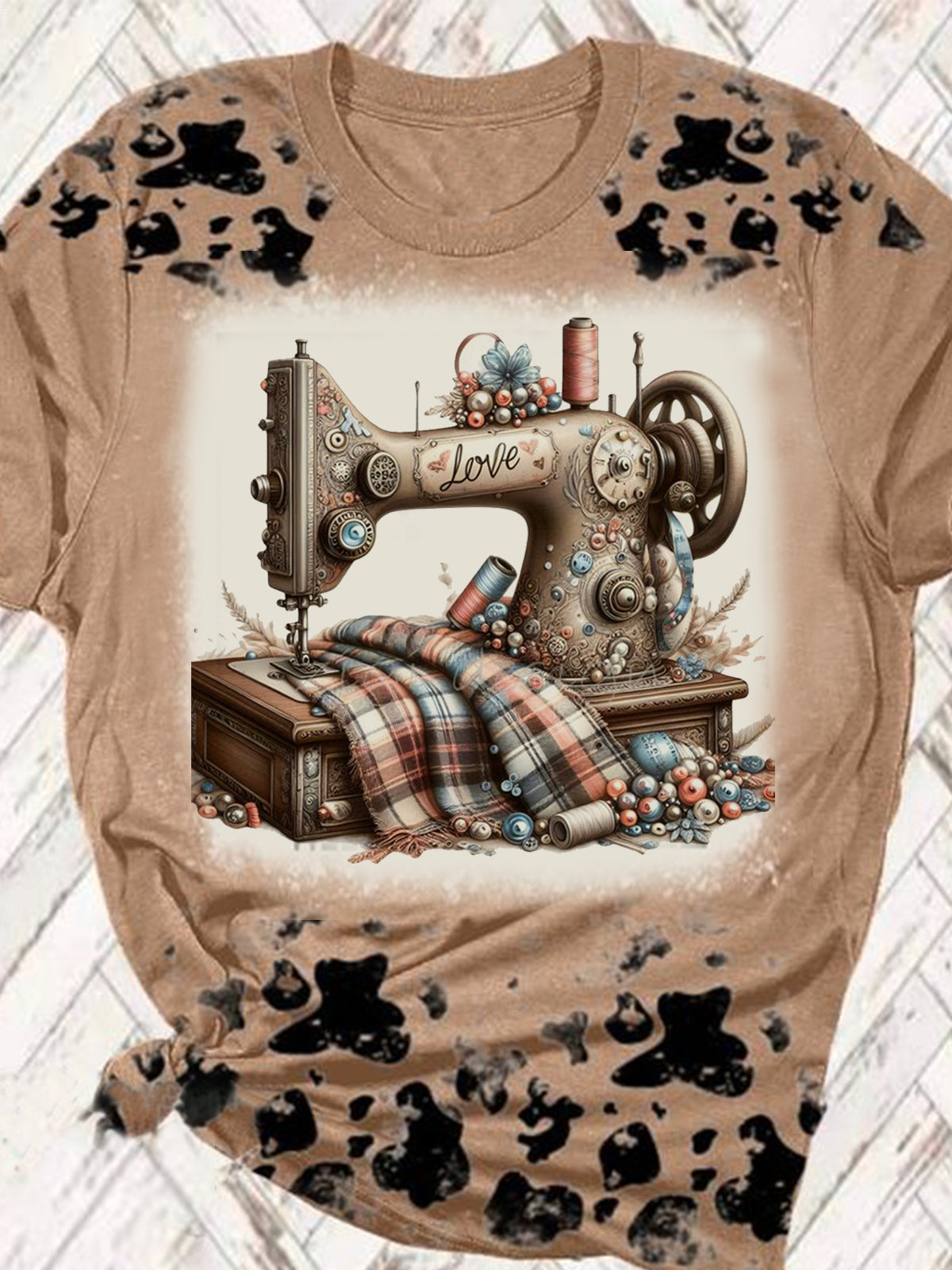Sewing Machine Print Tie Dye Top