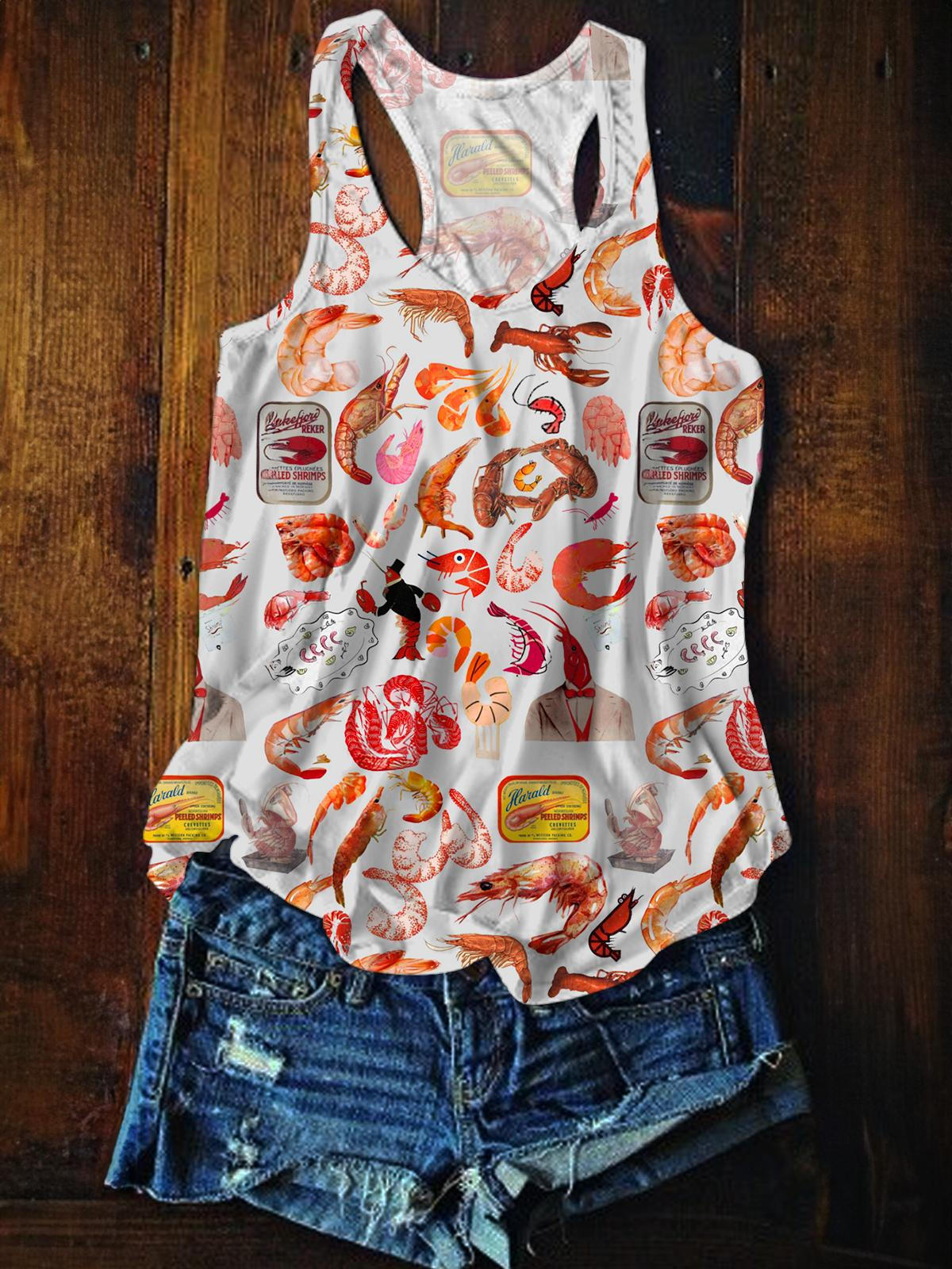 Crayfish Printed Casual Tank Top