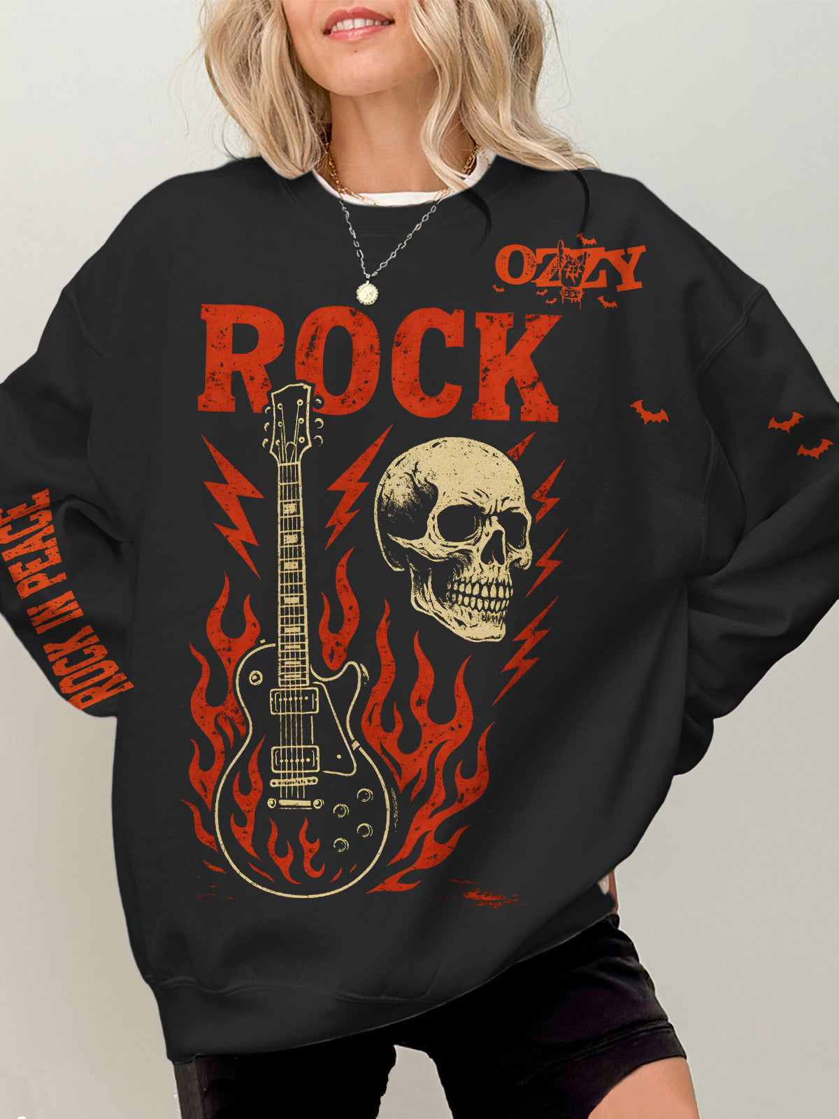 Ozzy Osbourne Retro Printed Long Sleeve Casual Top