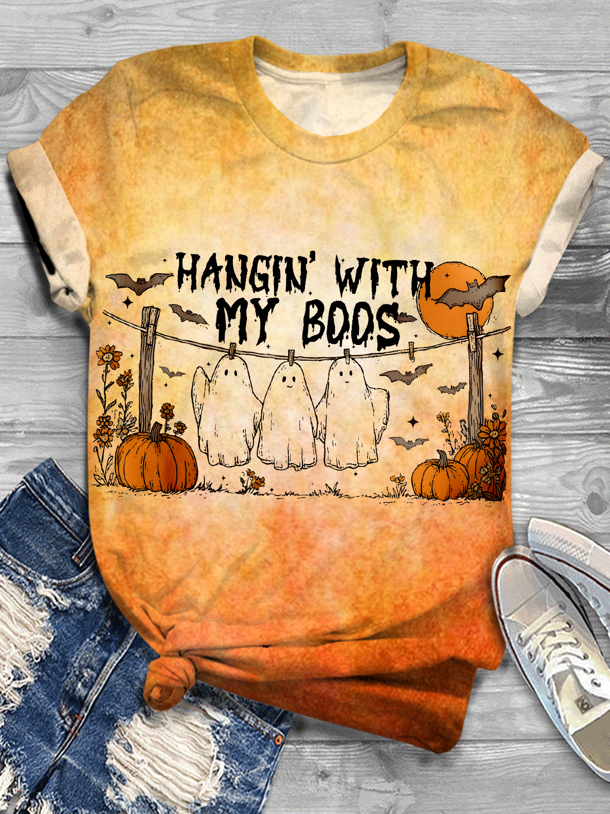 Funny Hanging Ghosts Halloween Crew Neck T-shirt