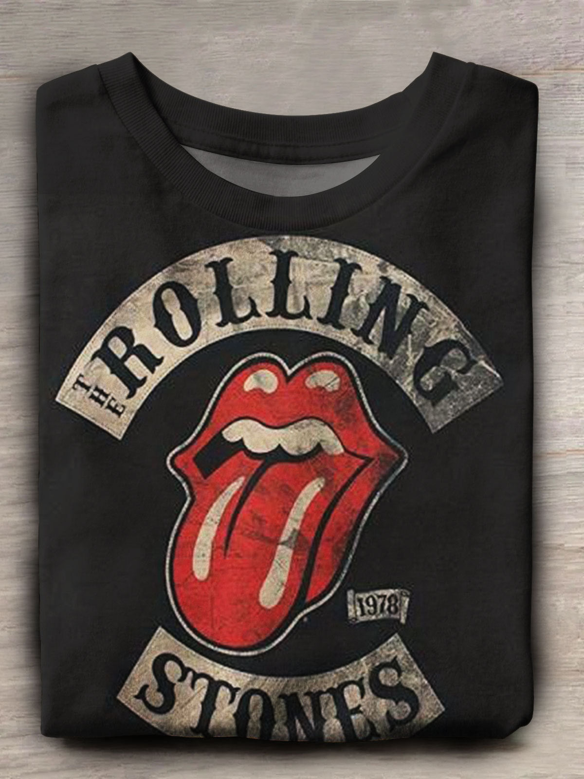 Kurzärmliges Oberteil mit Retro-Rockmusik-Print