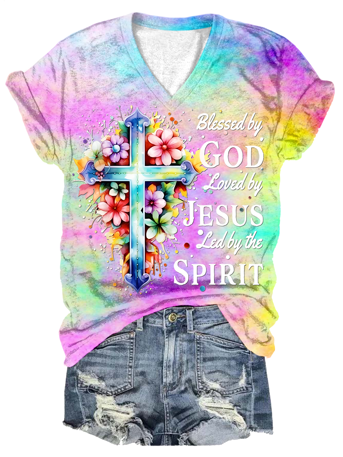 Blessed By God Loved By Jesus V-neck T-Shirt