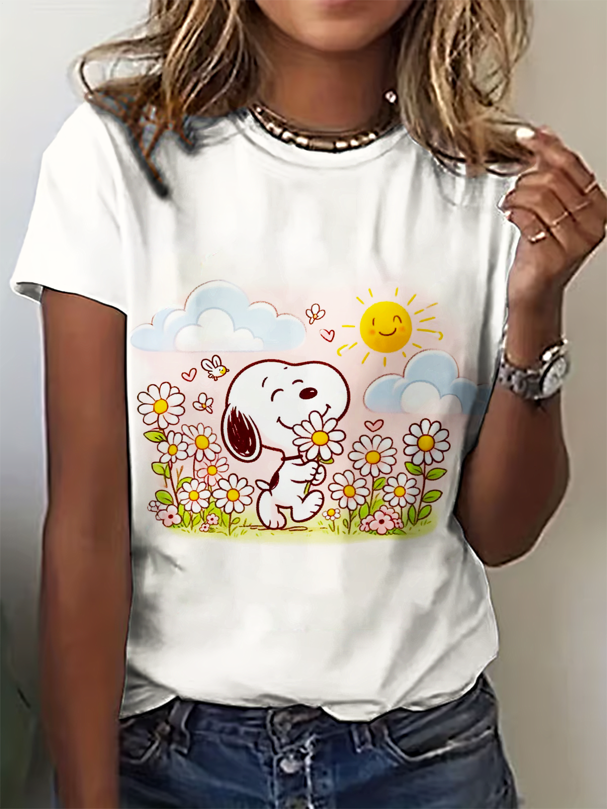 Fun Vacation Snoopy Basking In The Sun Crew Neck T-shirt