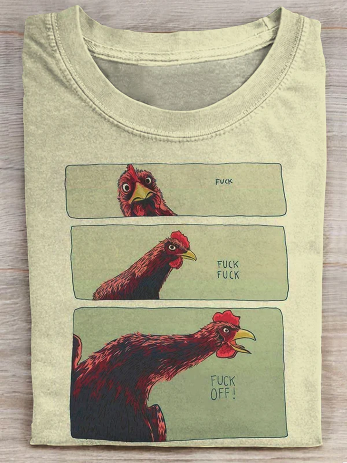 Fuck Fuck Fuck Off Lustiges Lässiges T-Shirt mit Hahn-Print