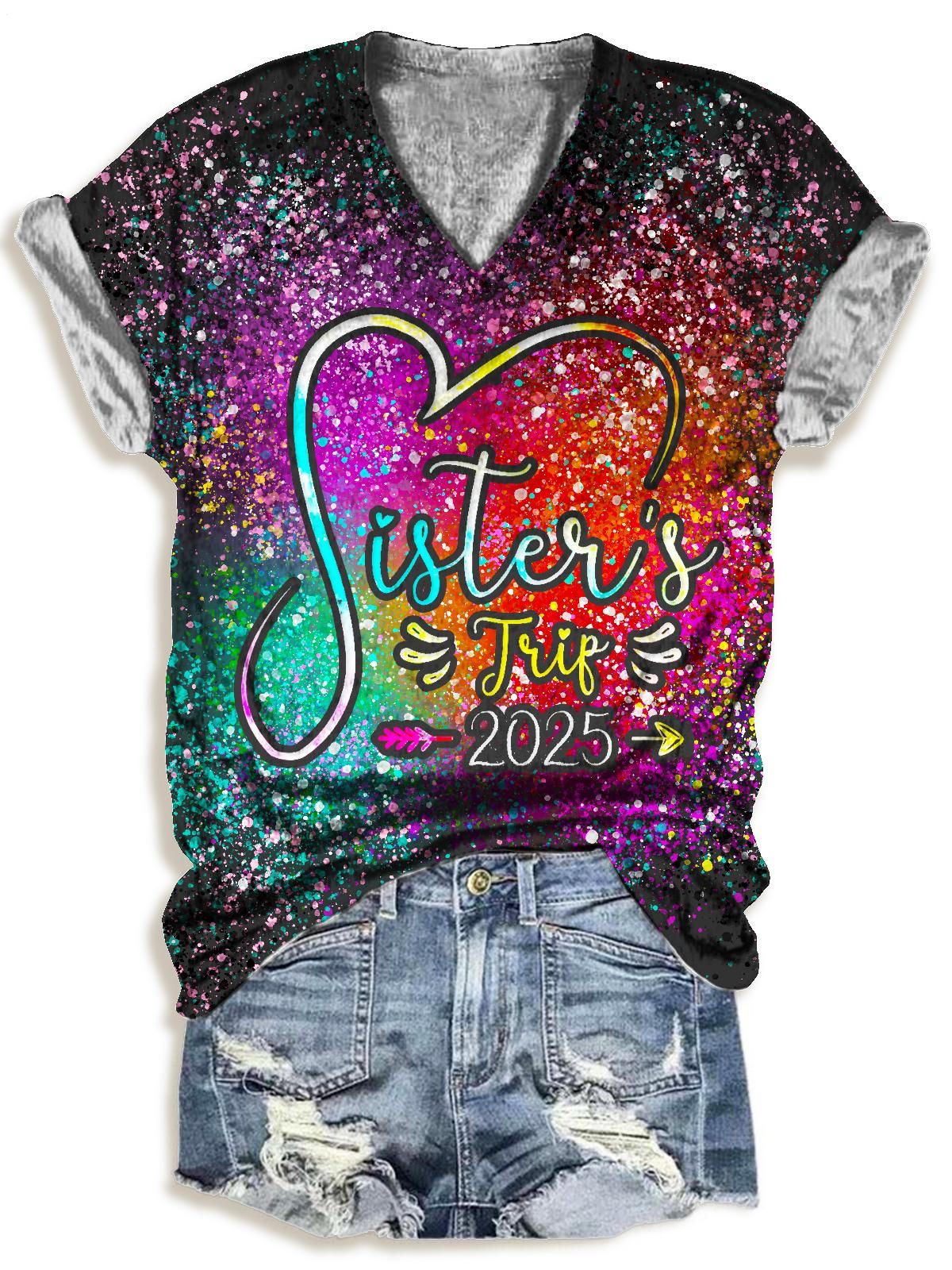 Sisterhood Trip 2025 Weekend Vacation V-Neck T-Shirt