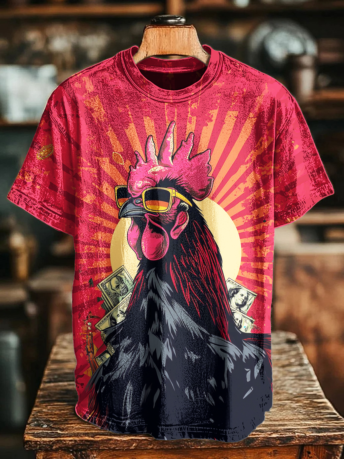 Abstract Rooster Art Crew Neck T-shirt