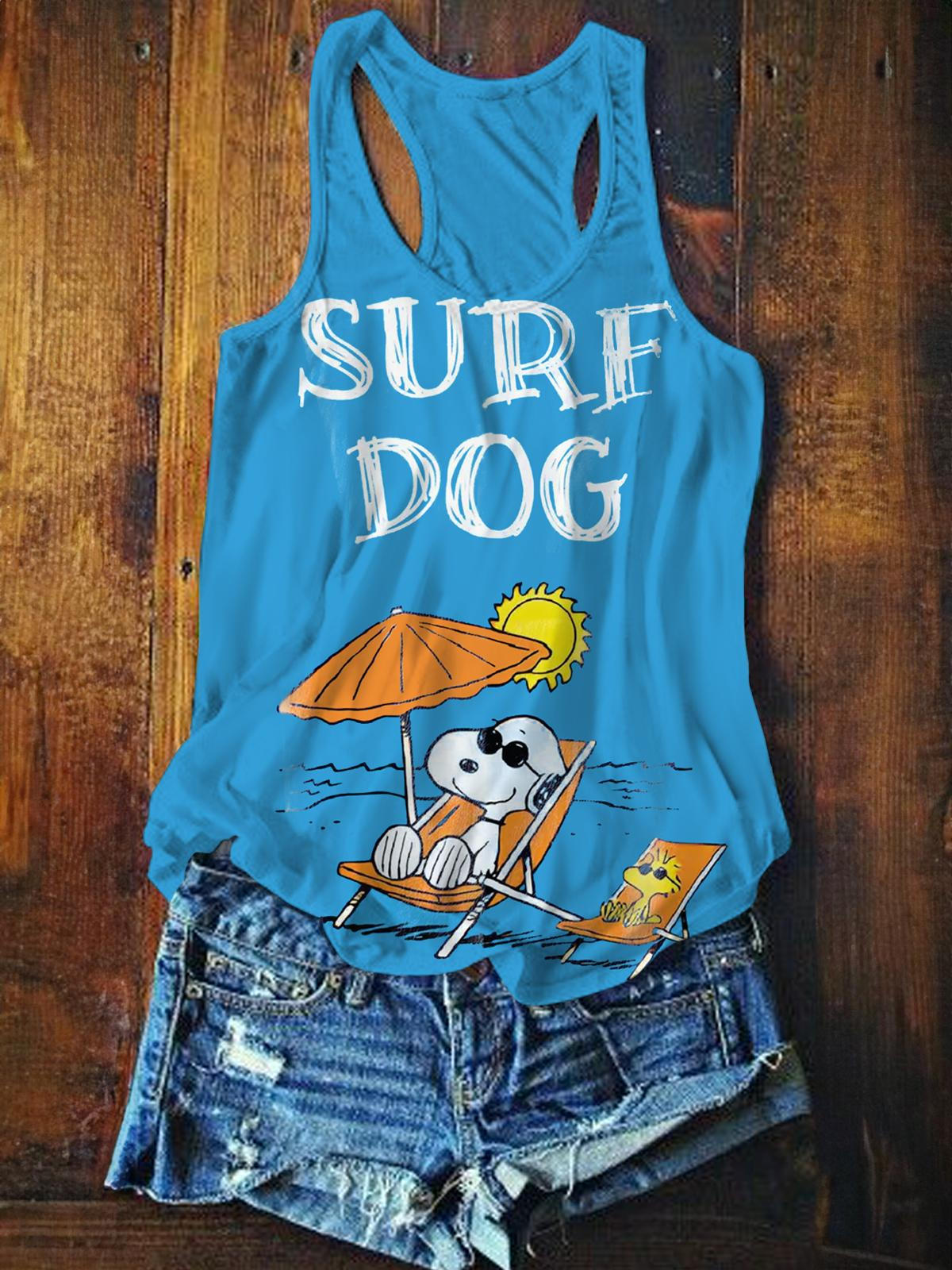 Surf Dog Summer Printed Casual Tank Top