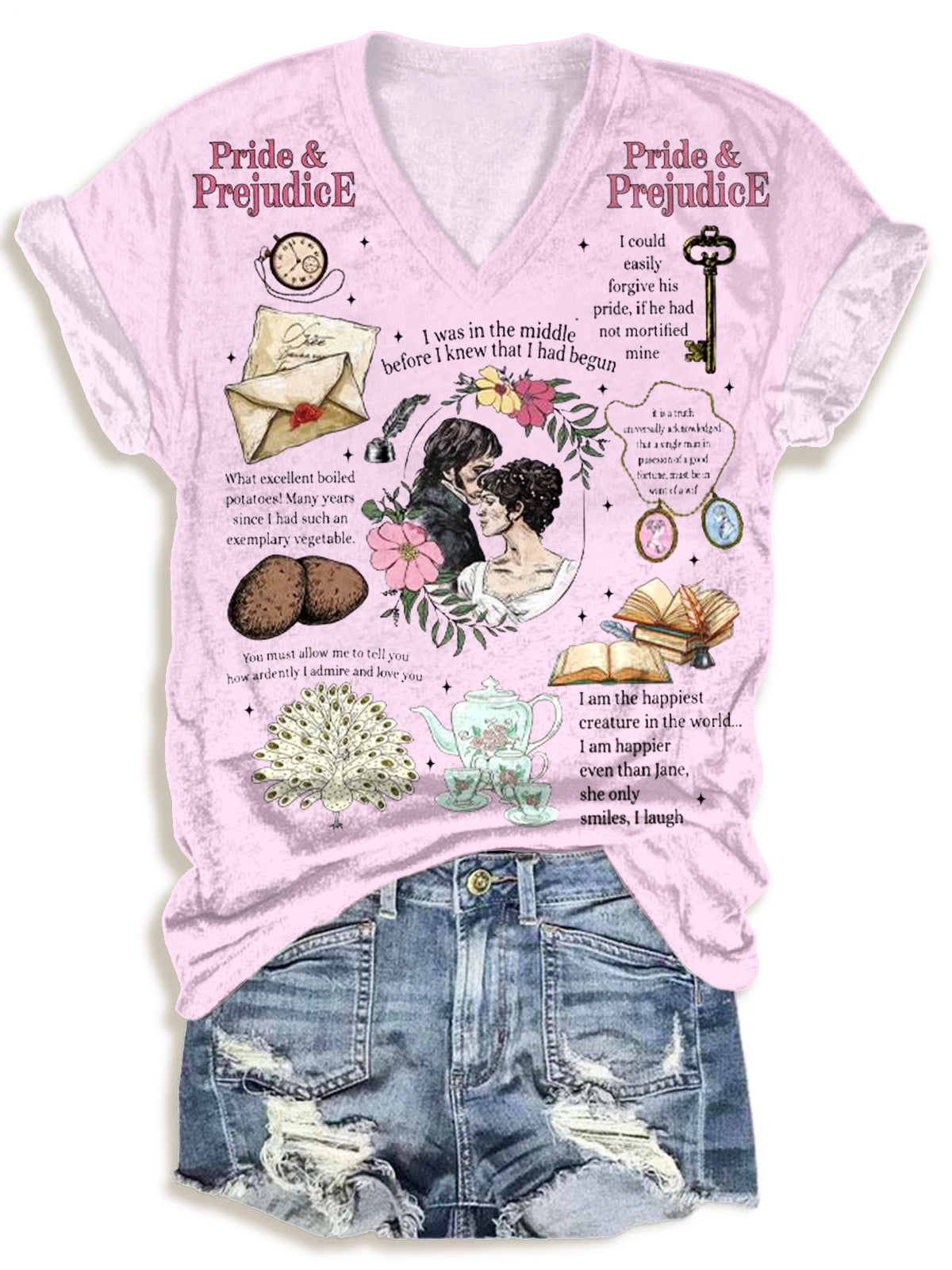 오만과 편견 명언 V넥 티셔츠