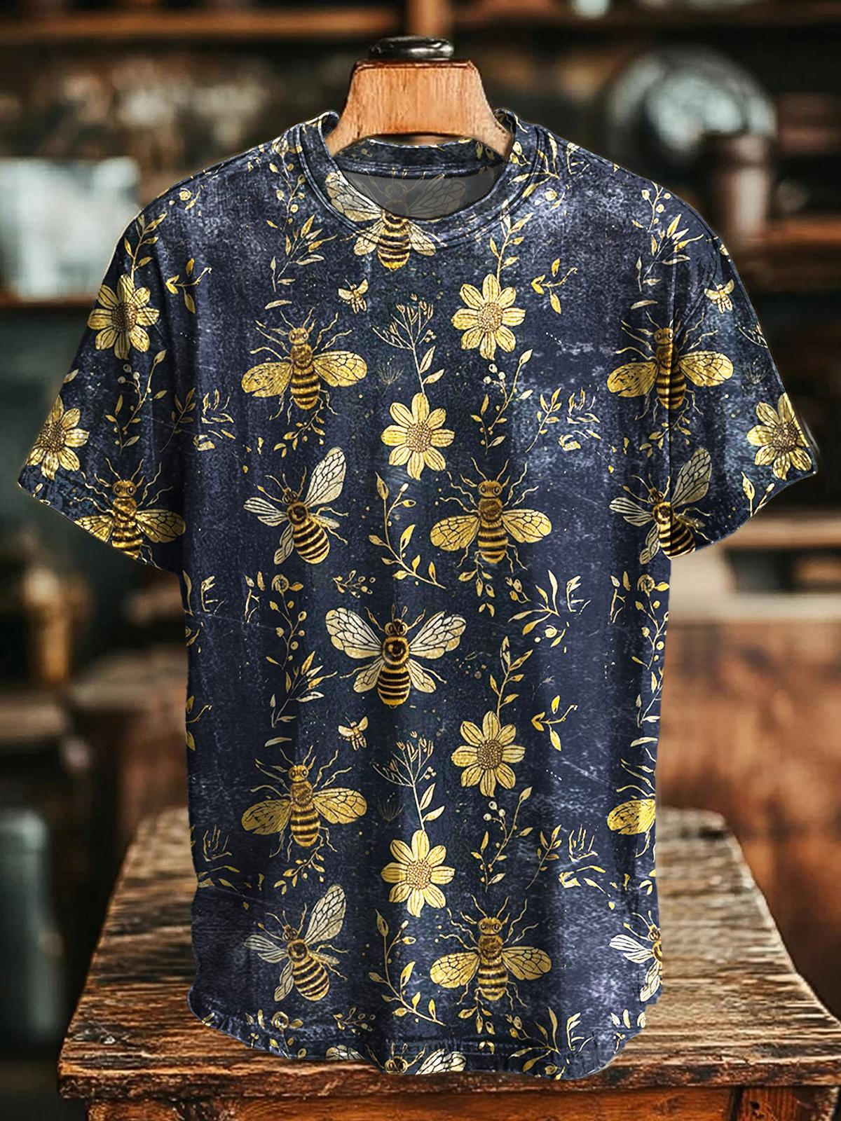 Retro Bee Floral Crew Neck T-shirt