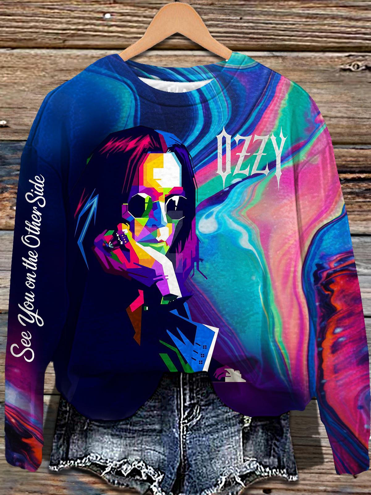 Ozzy Osbourne Fun Graffiti Printed Long Sleeve Casual Top