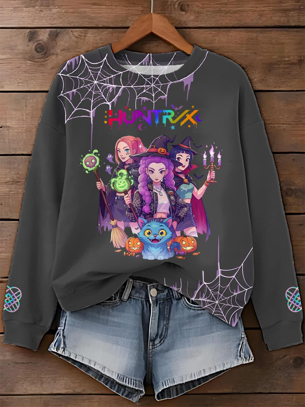 Halloween Demon Hunter Printed Long Sleeve Casual Top
