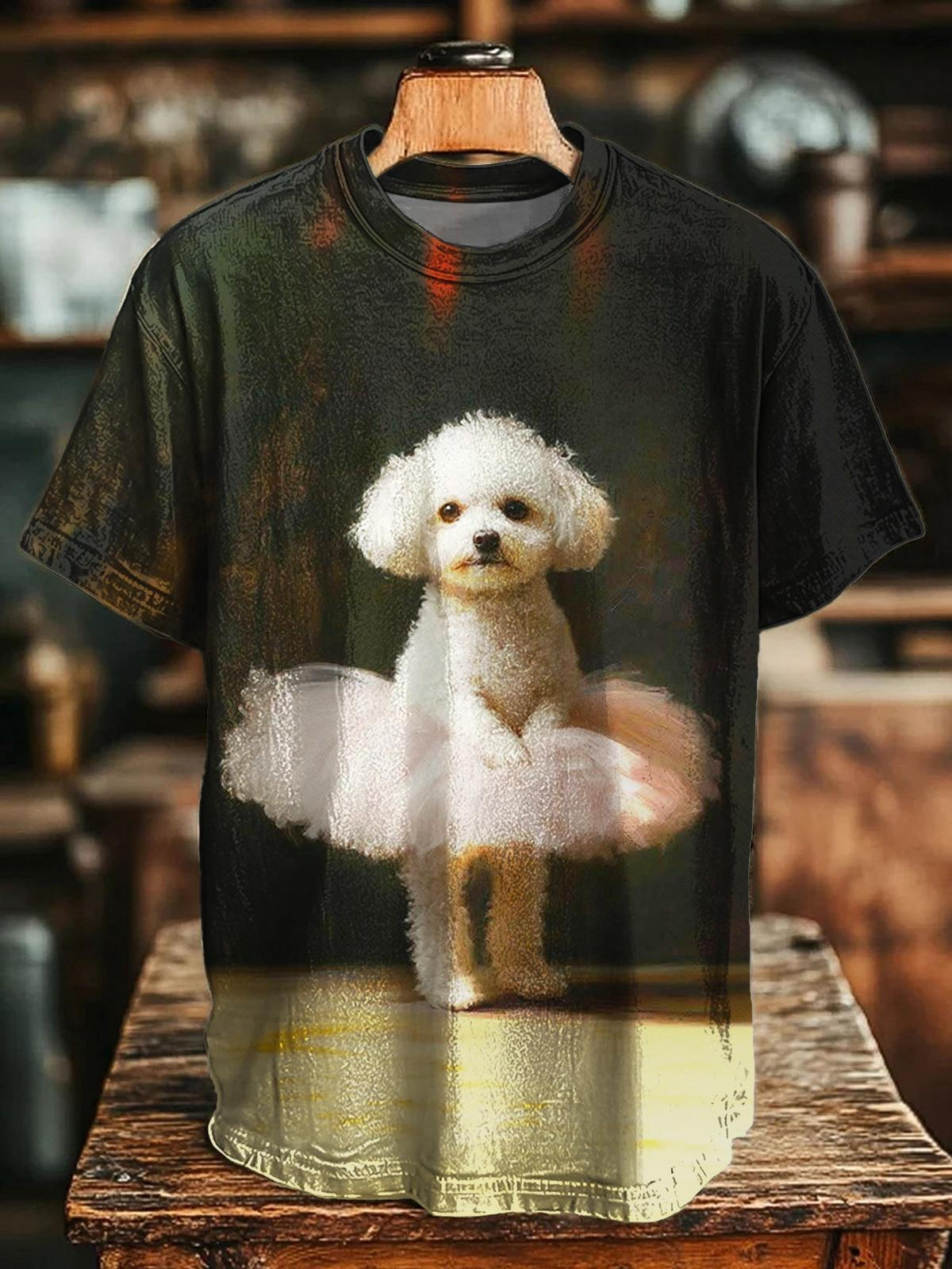 Cute Ballet Puppy Crew Neck T-shirt