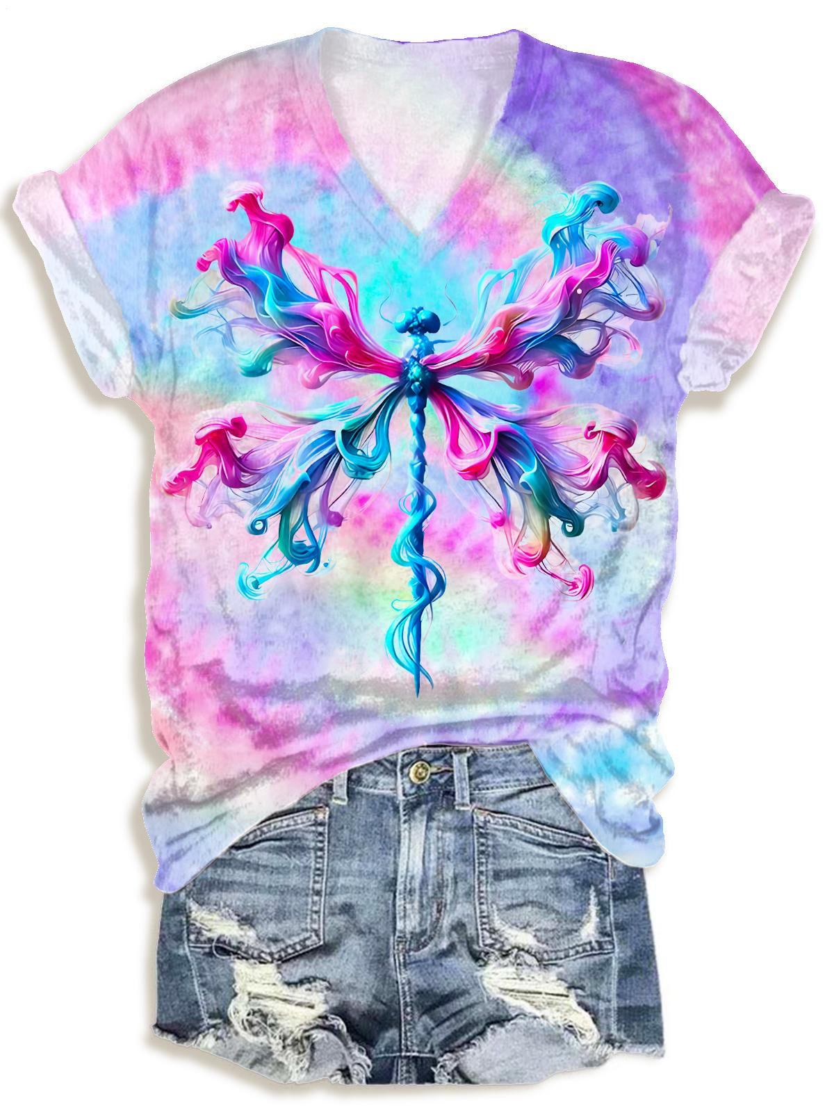 スモークトンボ サマープリント Vネック Tシャツ