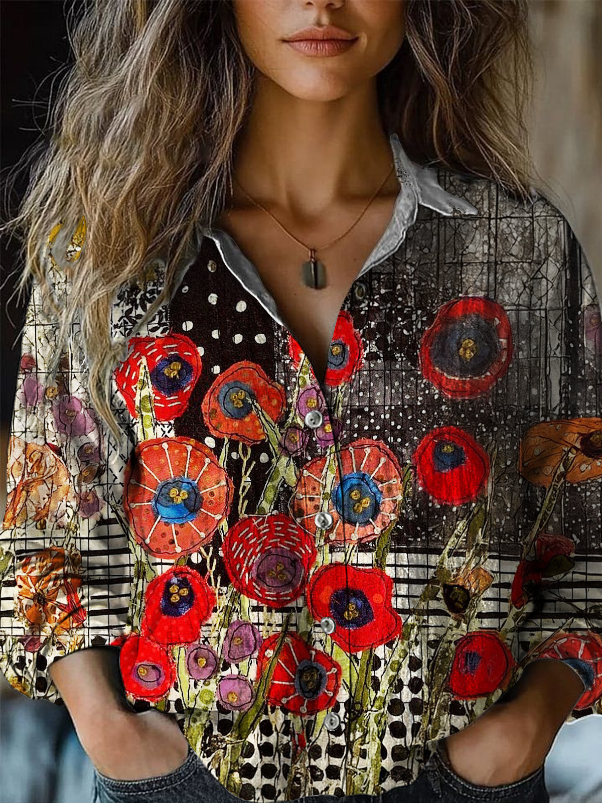 Vintage Bohemian Wildflowers Art Women's Printed Casual Shirt