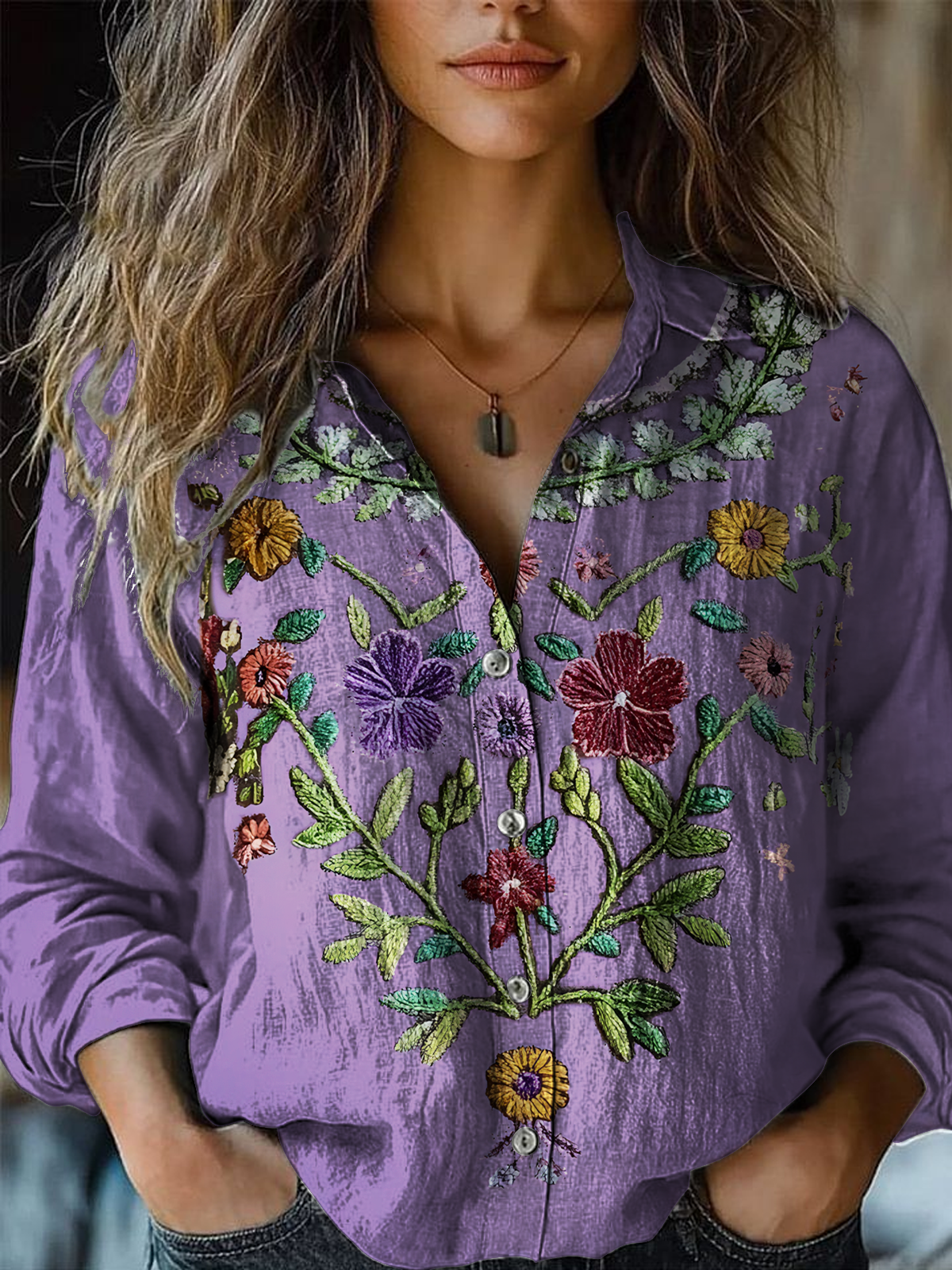 Retro Floral Art Women's Printed Casual Shirt