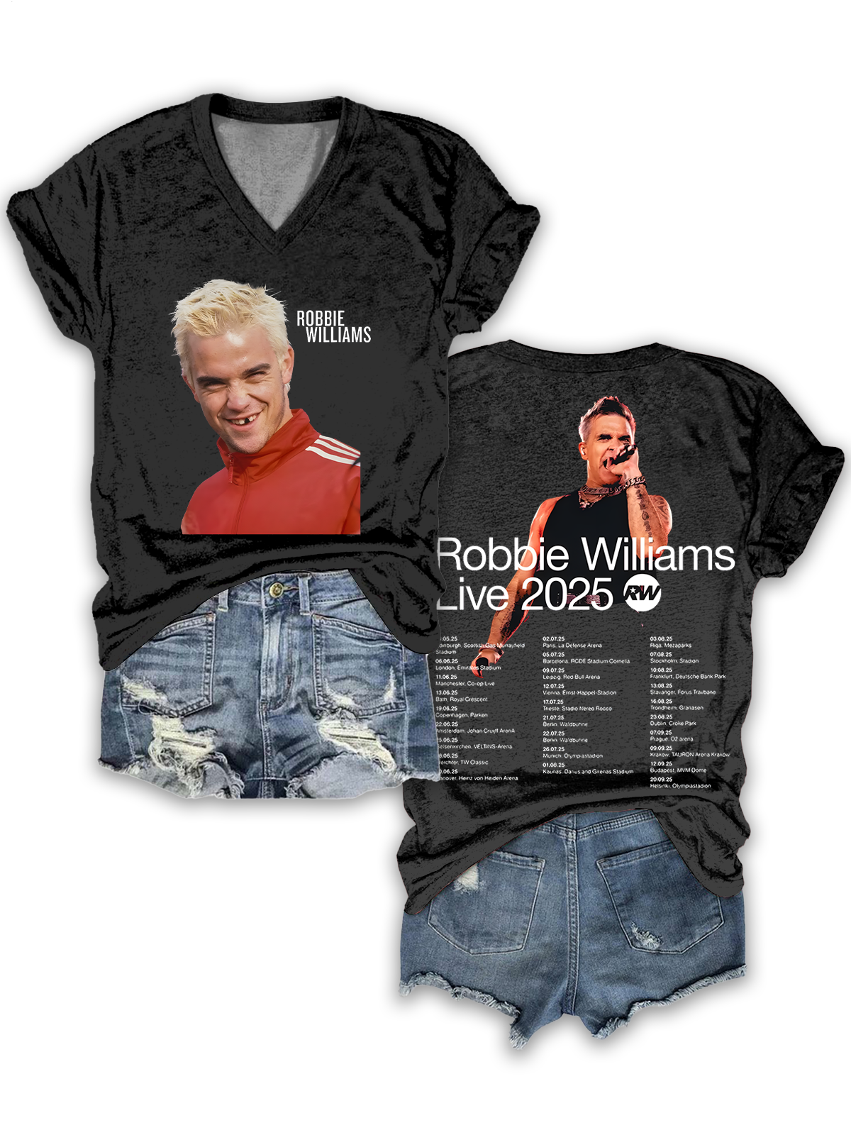 ロビー・ウィリアムズ ライブツアー 2025 Vネック Tシャツ