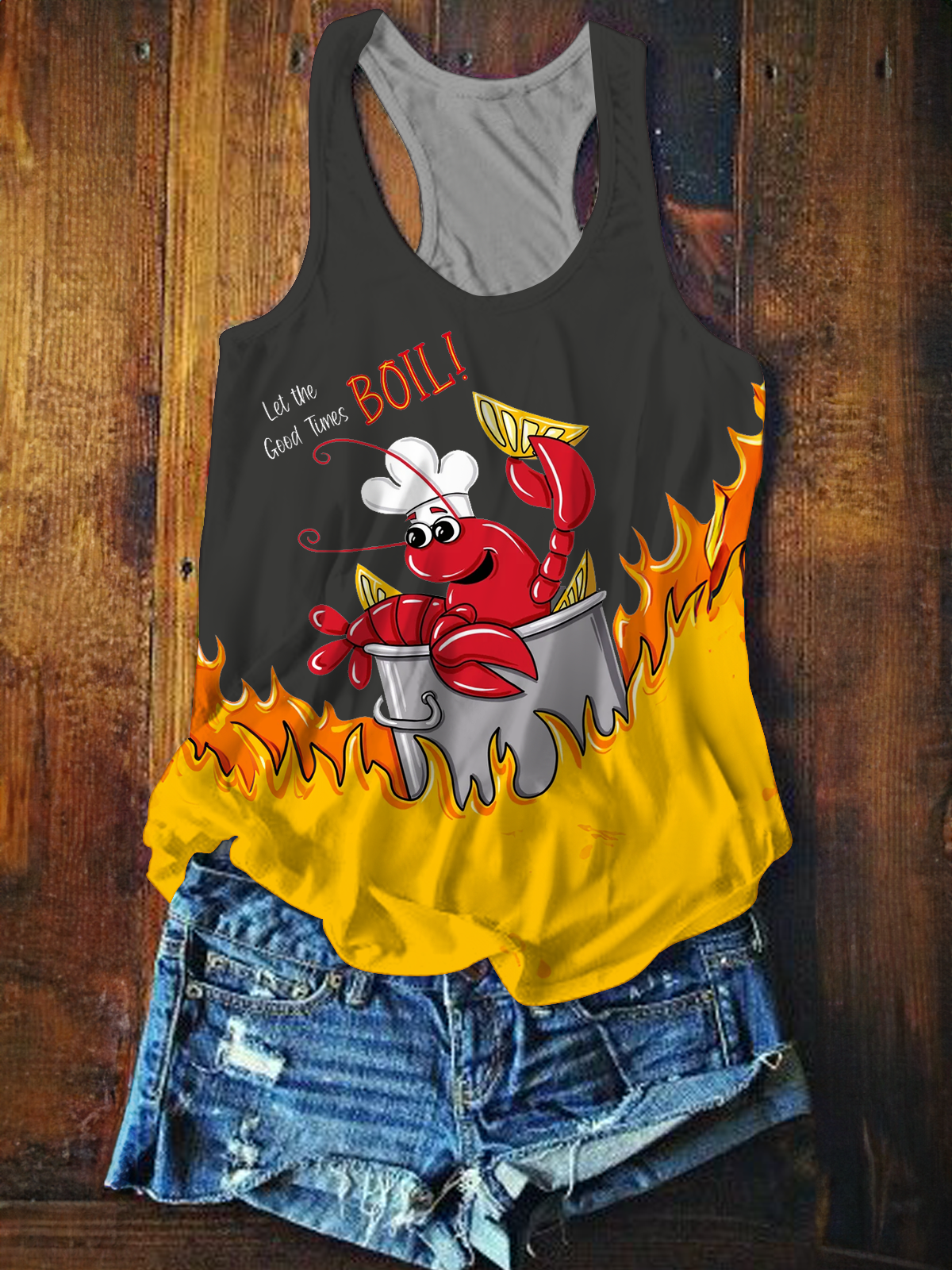 Let The Goods TImes Boil Crawfish Season Printed Casual Tank Top