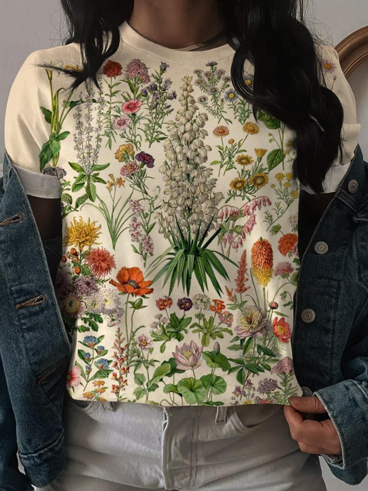 ヴィンテージ ディファレント カインド フラワープリント クルーネック Tシャツ