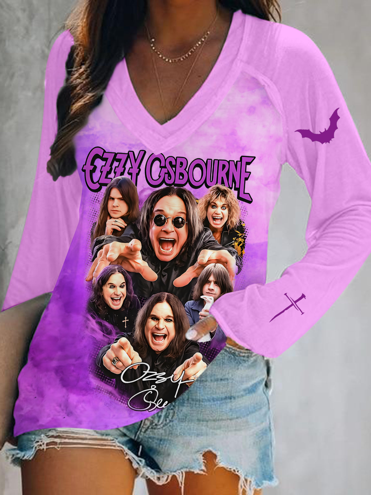 Ozzy Osbourne Art Print V-Neck Long Sleeve Top