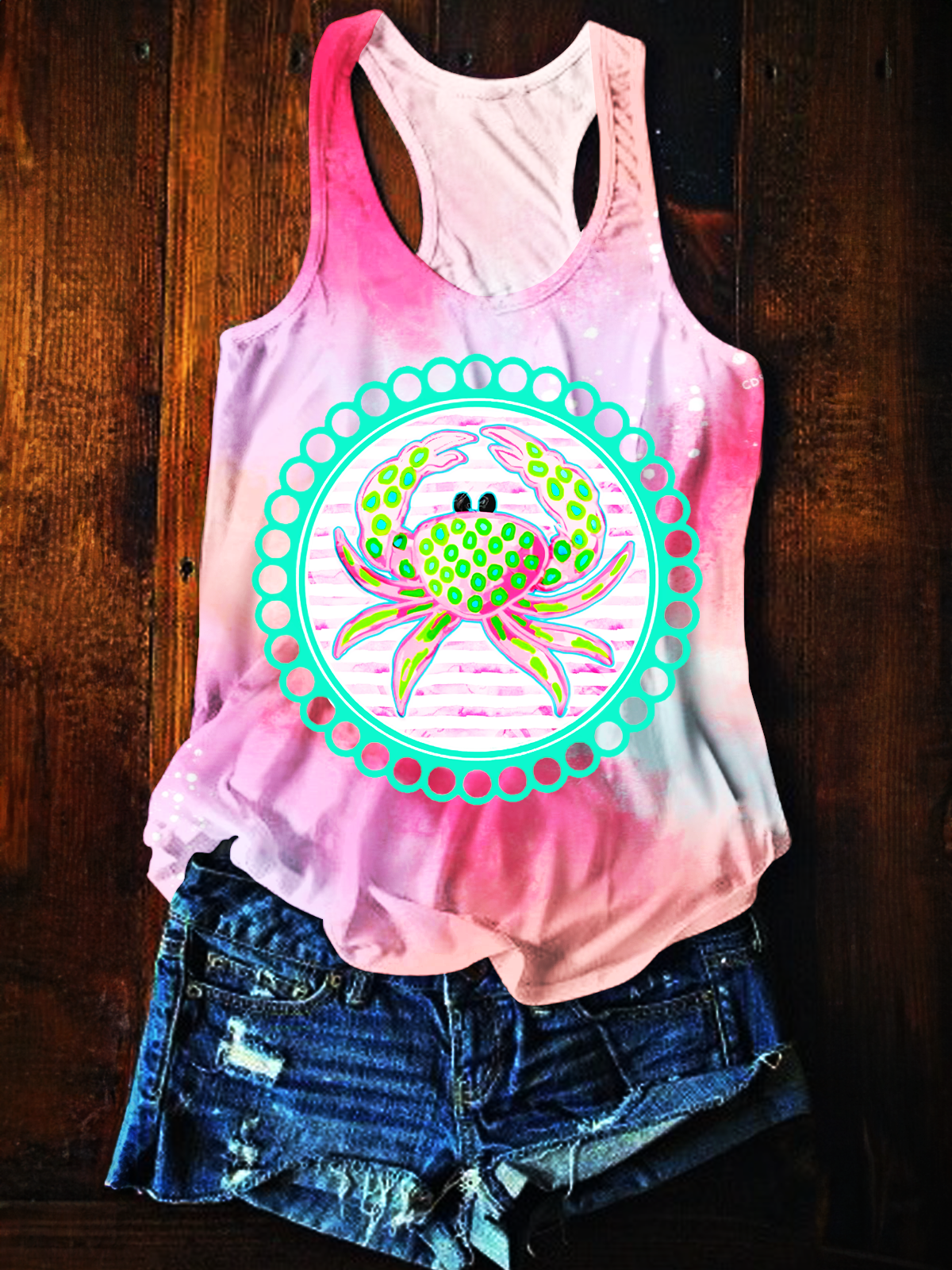 Southern Girl Charm Crab Printed Casual Tank Top