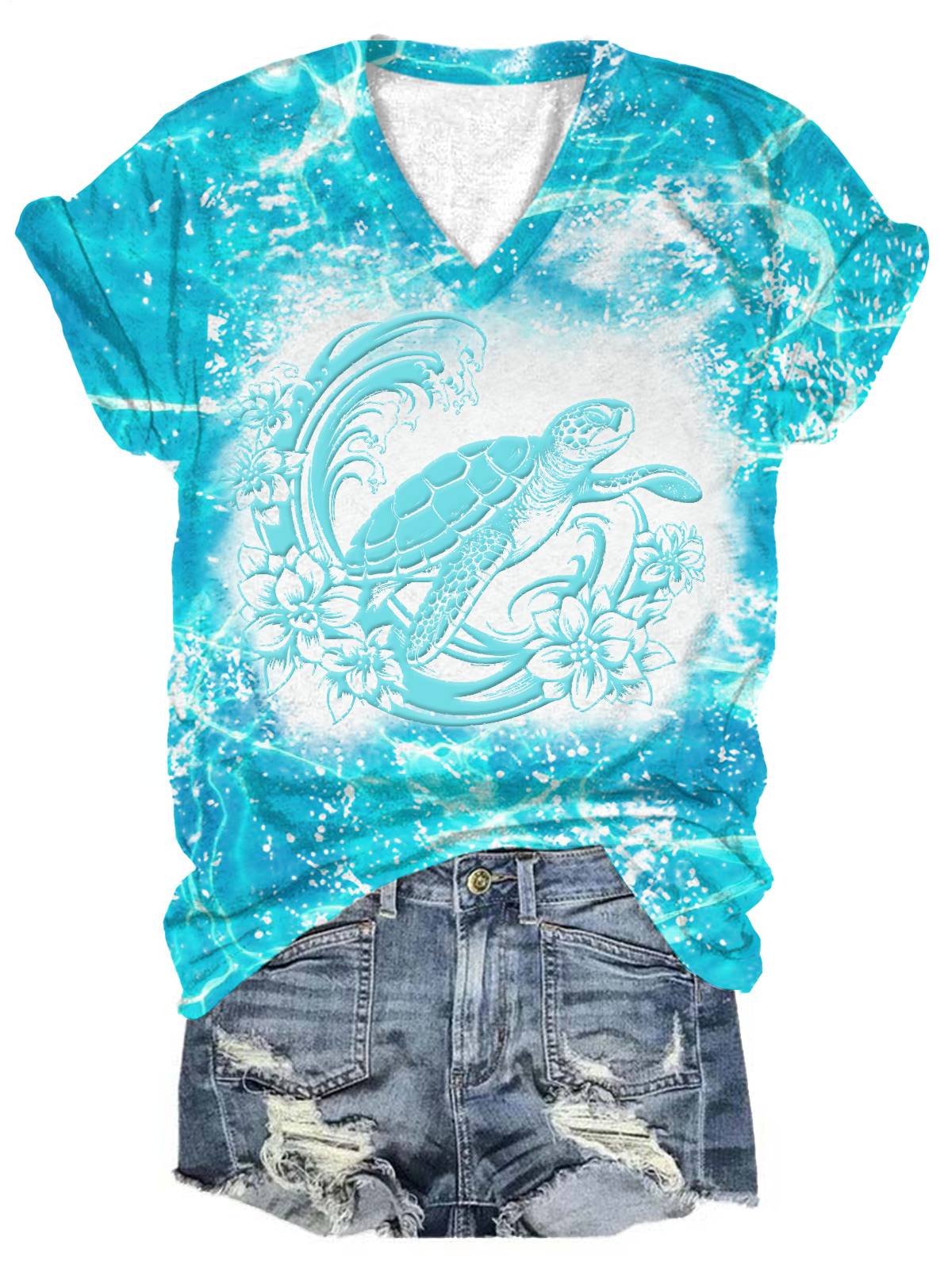 T-Shirt mit V-Ausschnitt und Blumenmuster