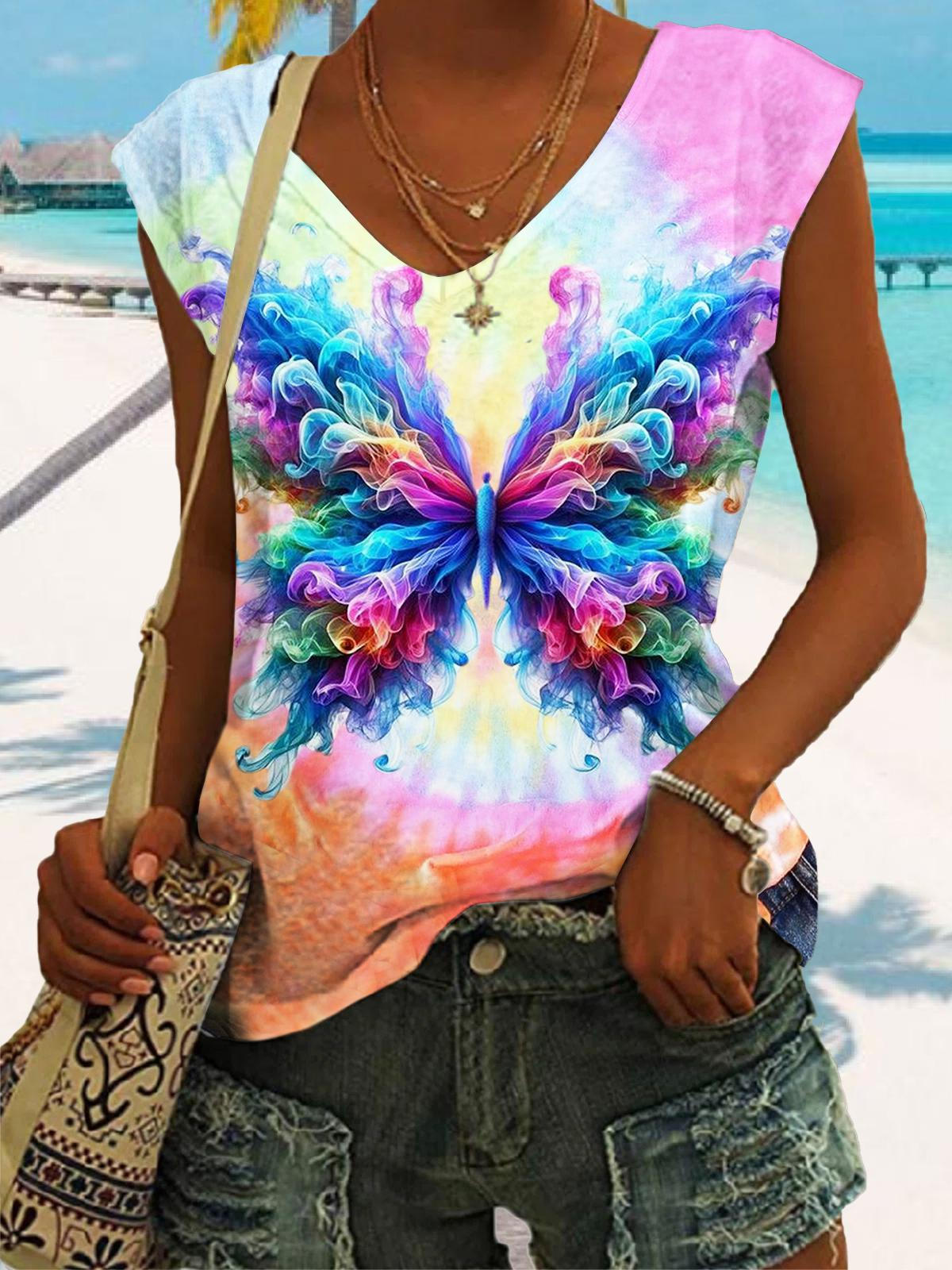 Women's Butterfly Print Tie Dye Tank Top