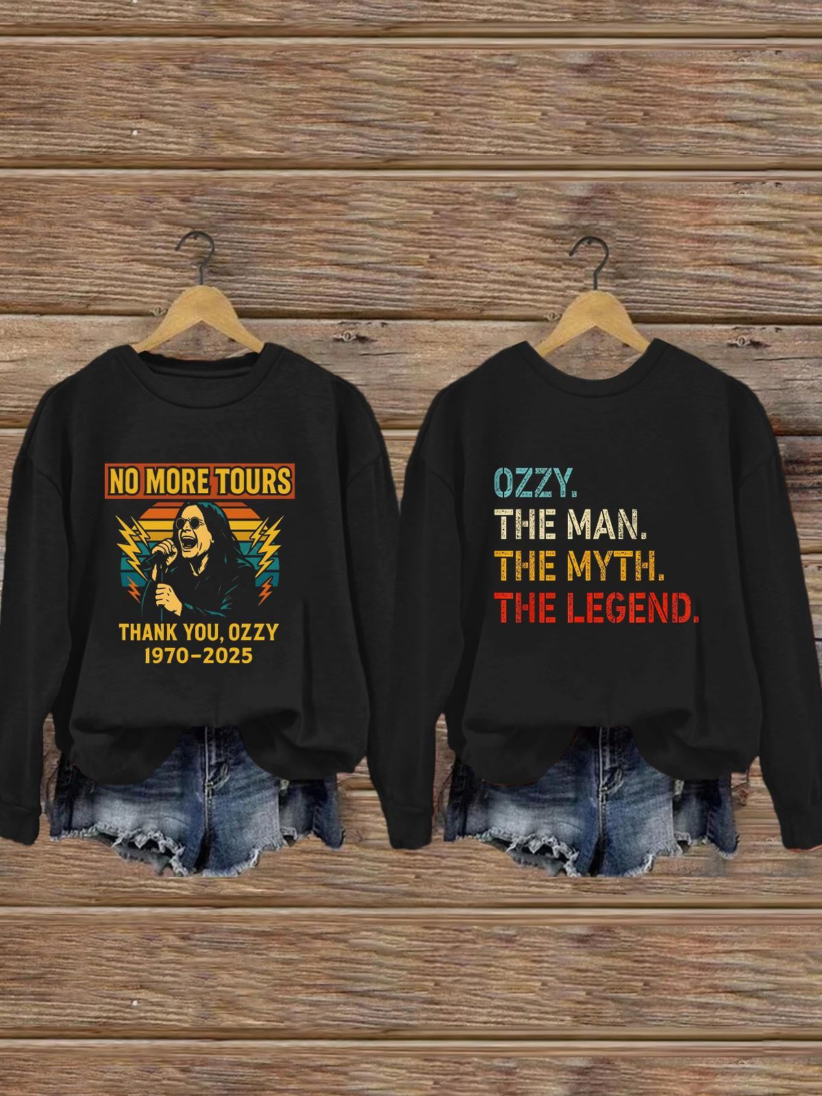 Ozzy Osbourne Retro Printed Long Sleeve Casual Top